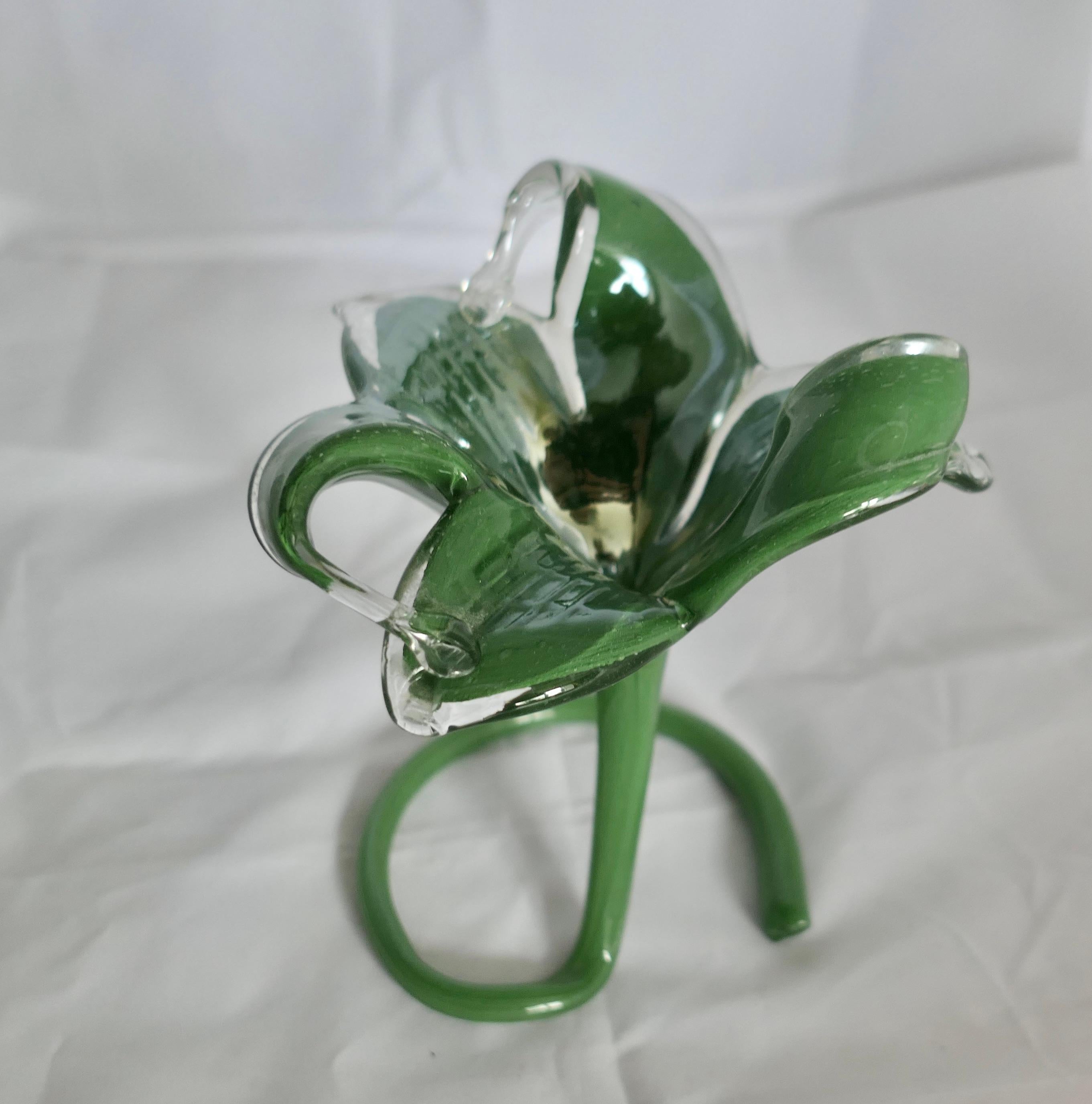 Mid-20th Century Hand Blown Vintage Murano Green Jack in the Pulpit Vase  A superb example  For Sale
