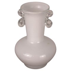 Hand-Blown white Glass Amphora Vase with Scroll Handles