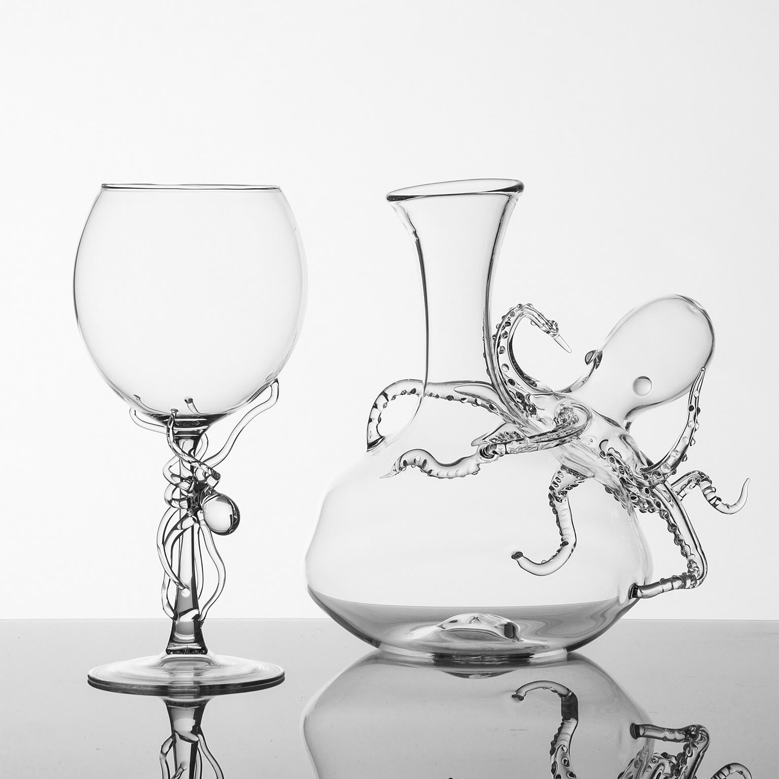 Modern Contemporary Polpo Hand-Blown Wine Glass For Sale