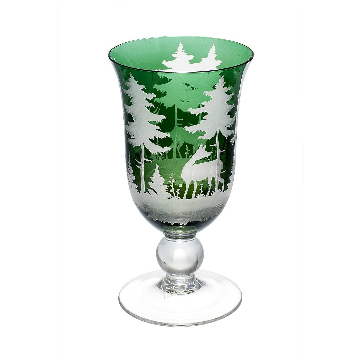 Hand Blown Wine Goblet Green Crystal Hunting Decor Sofina Boutique Kitzbuehel For Sale 4