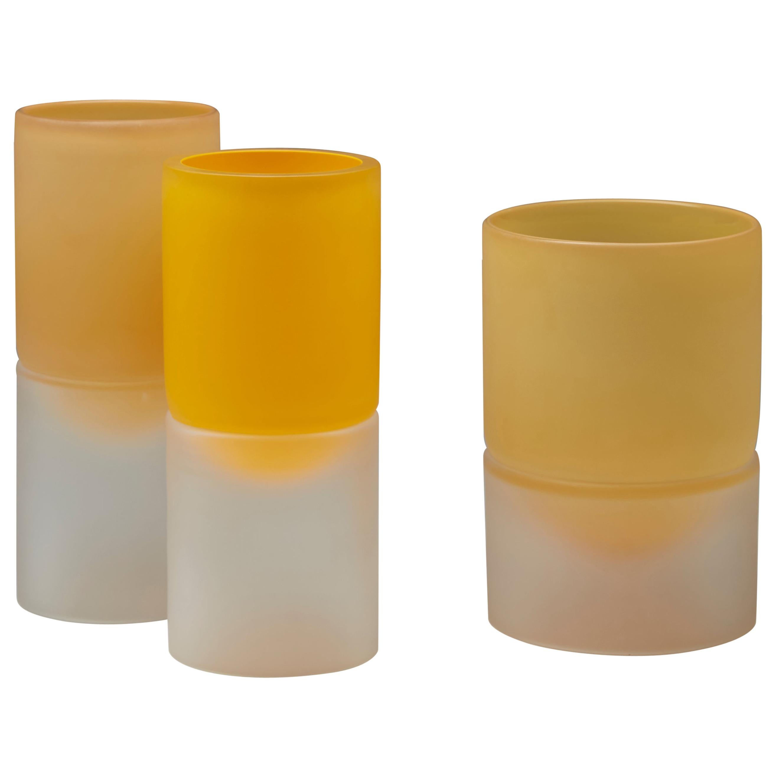 Hand Blown Yellow Clear Glass Art Sculpture Vases by Jinyaglass For Sale