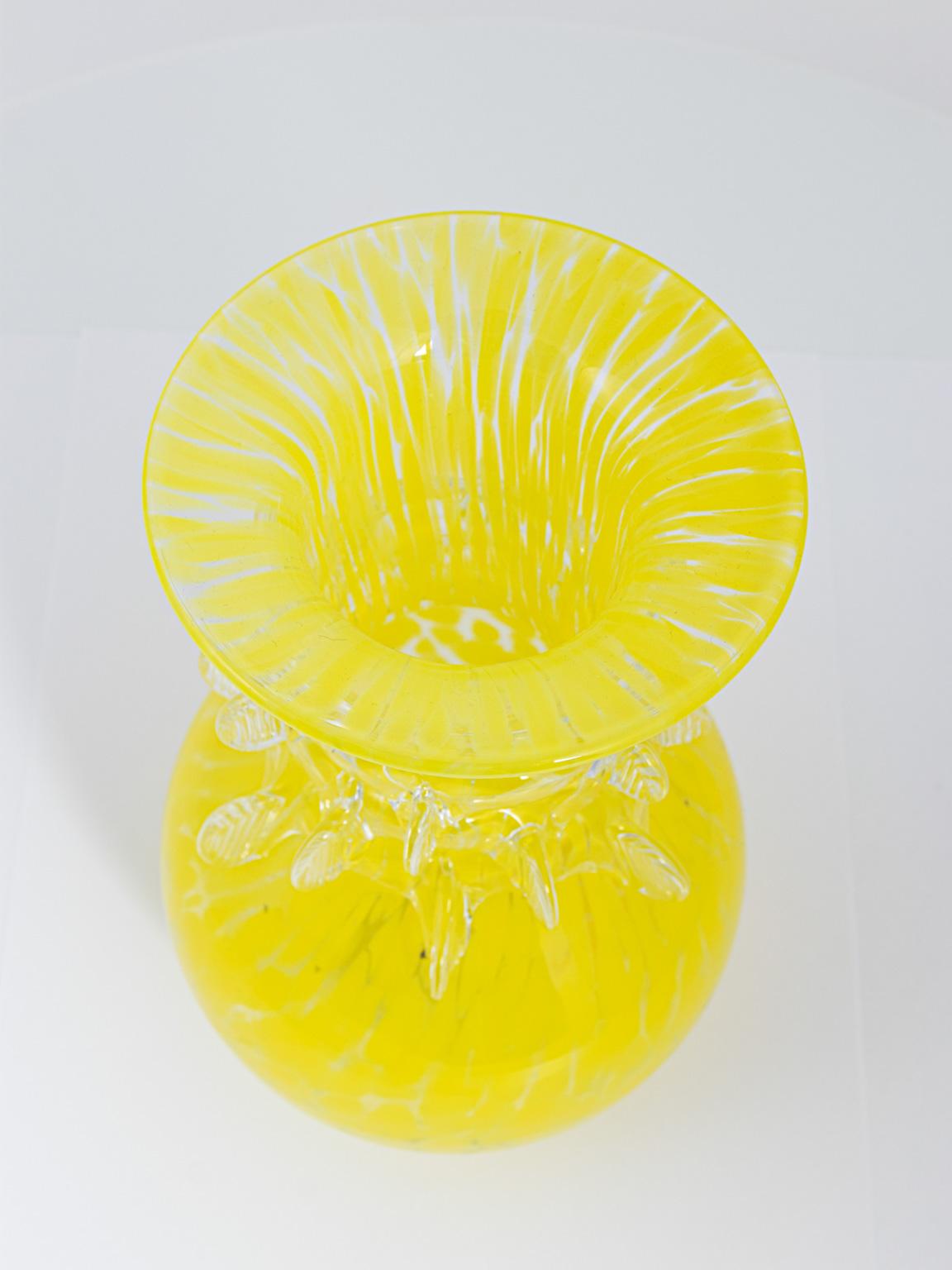 Hand Blown Yellow Glass Vase In Good Condition In Stamford, CT