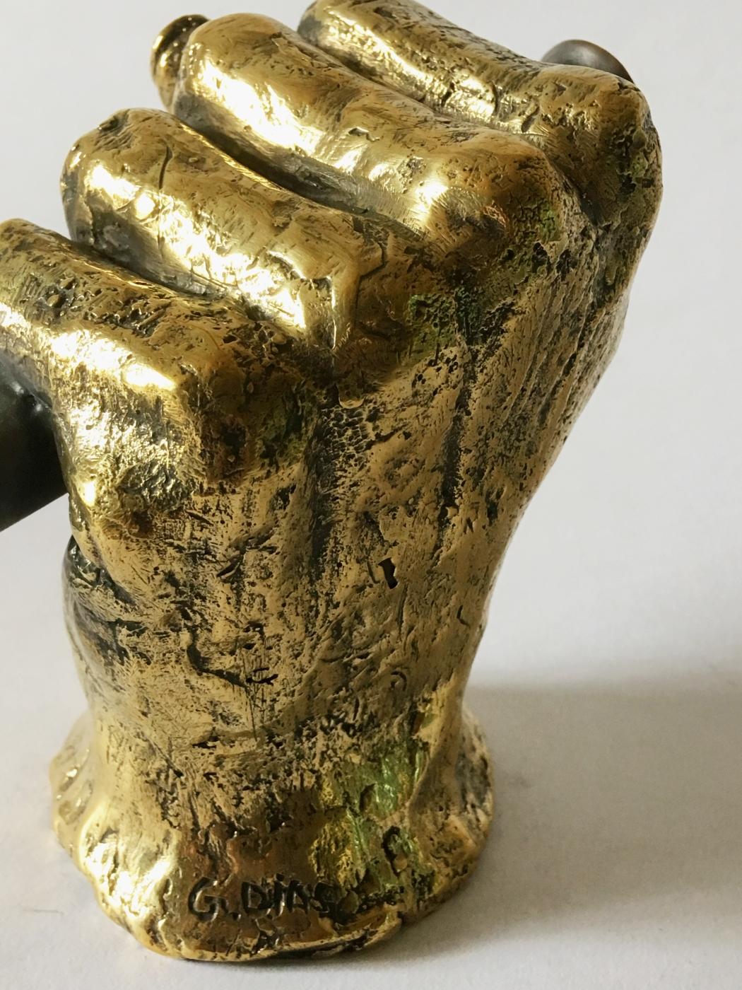Marble Hand Bronze Sculpted Vase by Gustavo Dias For Sale