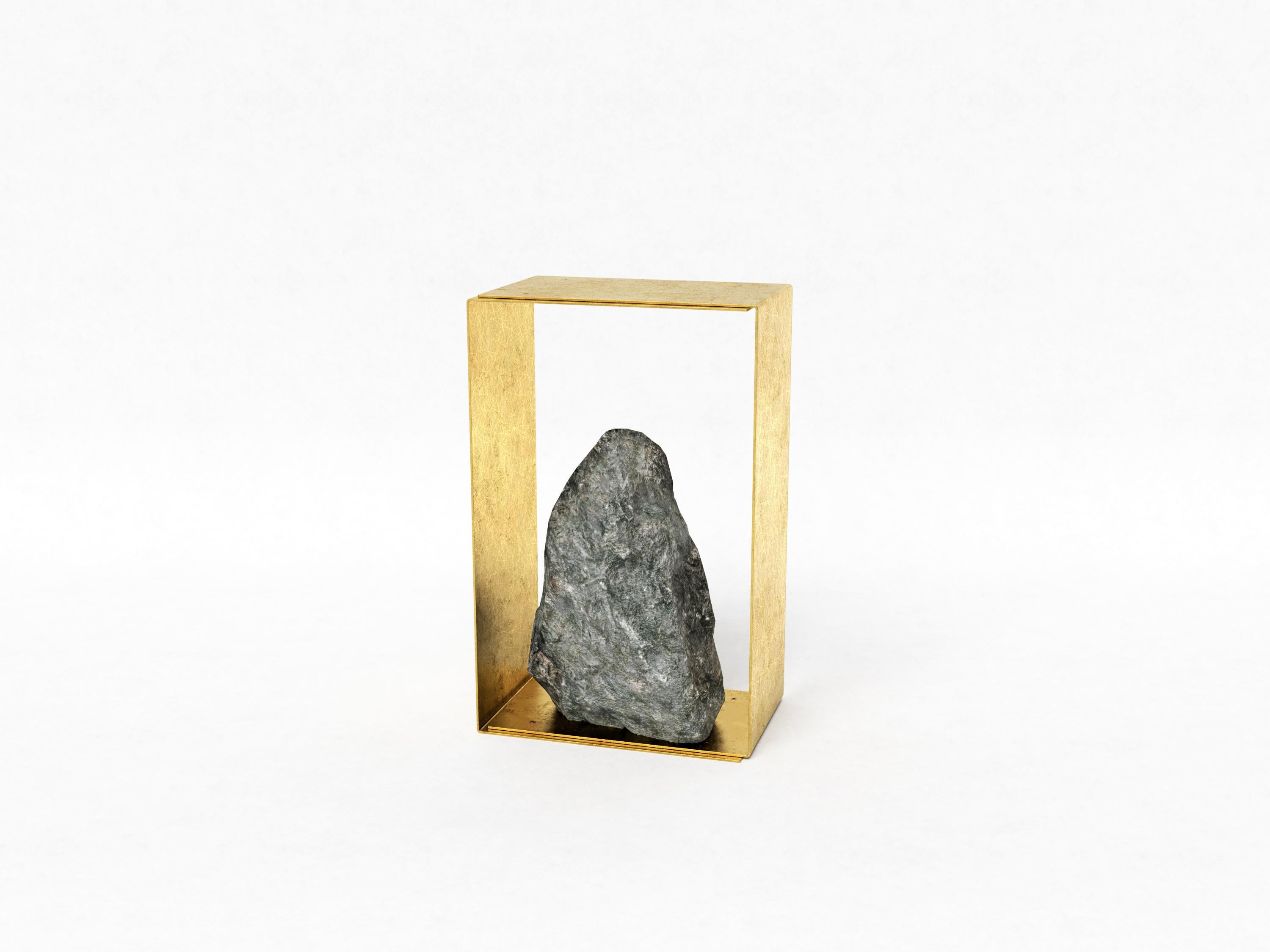 Hand brushed brass and granite side table by Batten and Kamp
Signed
Limited edition of 12 + 2 AP
Shelter to Ground collection
Dimensions: W 35 x D 23 x H 55 cm
Materials: Hand brushed brass and granite
Each unique

The stone is different