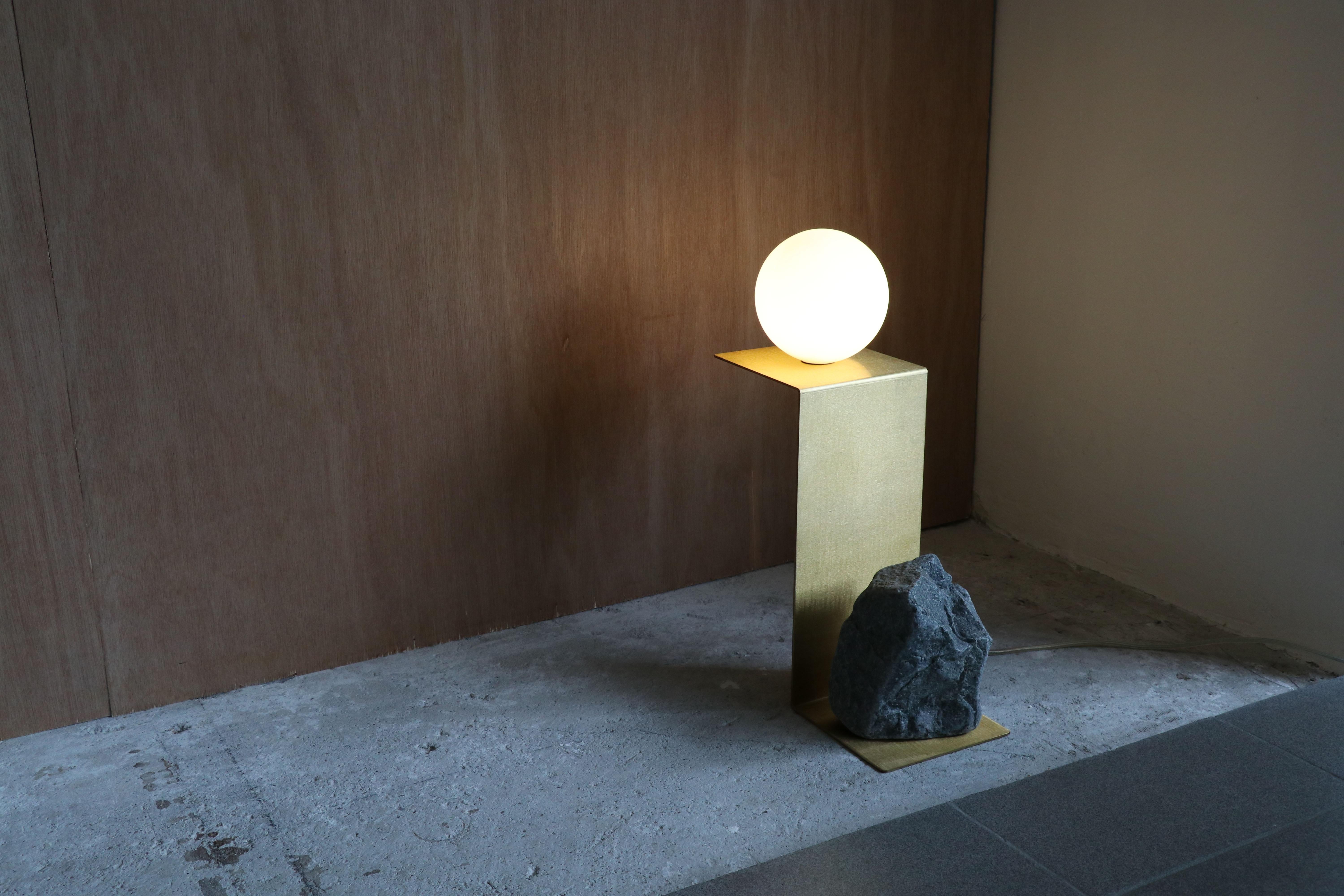 Hand Brushed Brass and Stone Table Lamp by Batten and Kamp For Sale 4