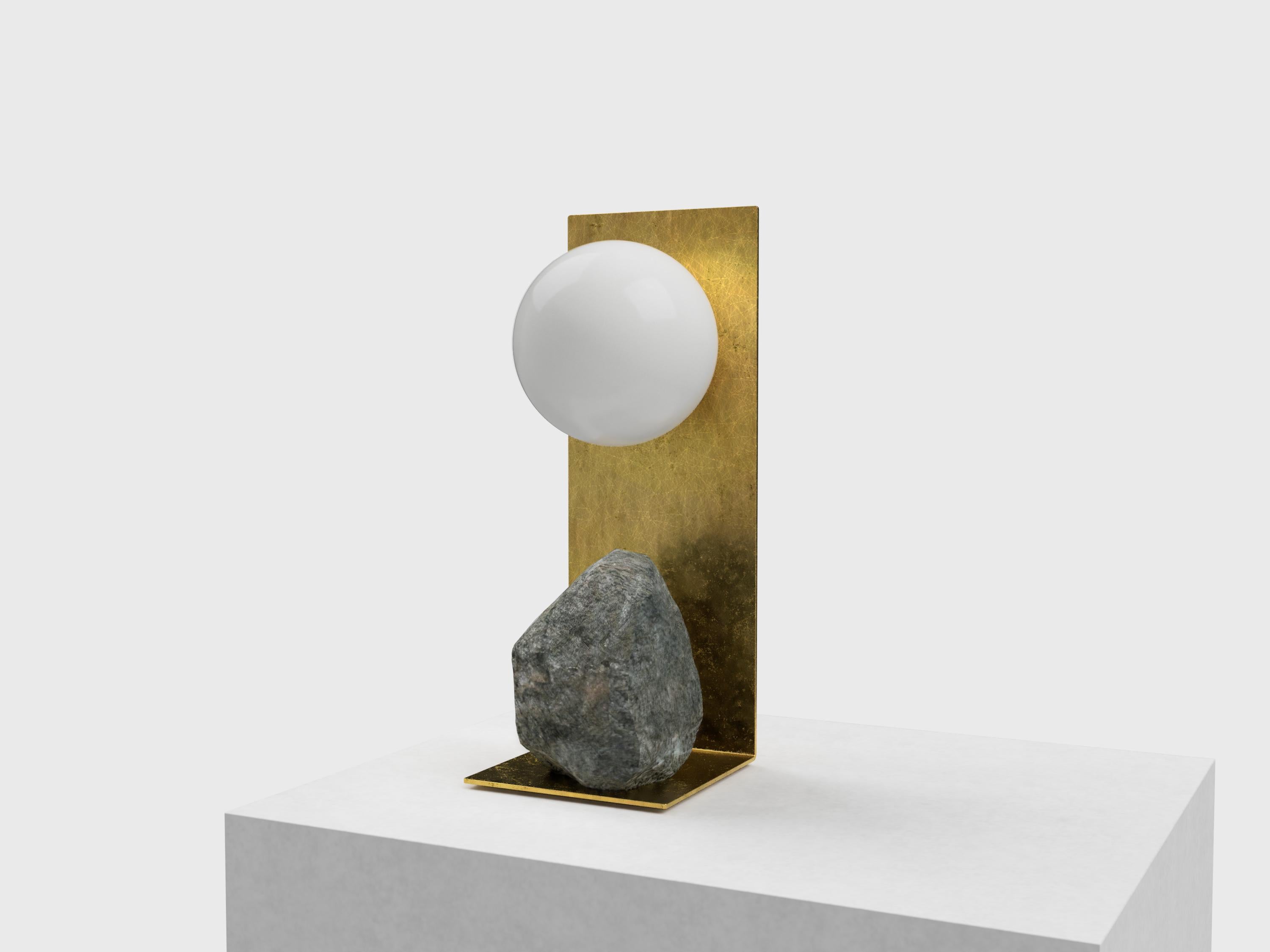 Modern Hand Brushed Brass and Stone Table Lamp by Batten and Kamp For Sale
