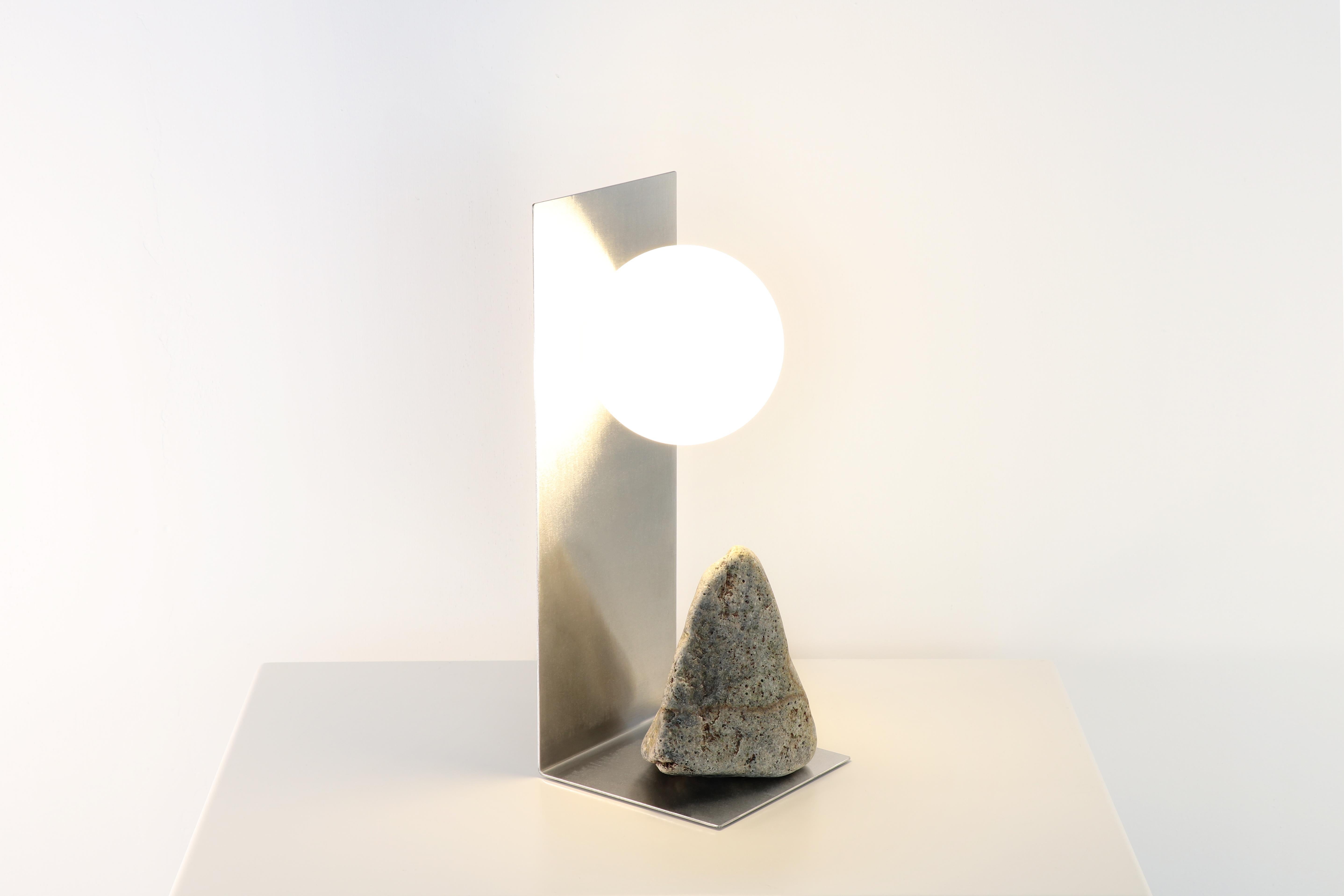 Contemporary Hand Brushed Brass and Stone Table Lamp by Batten and Kamp For Sale