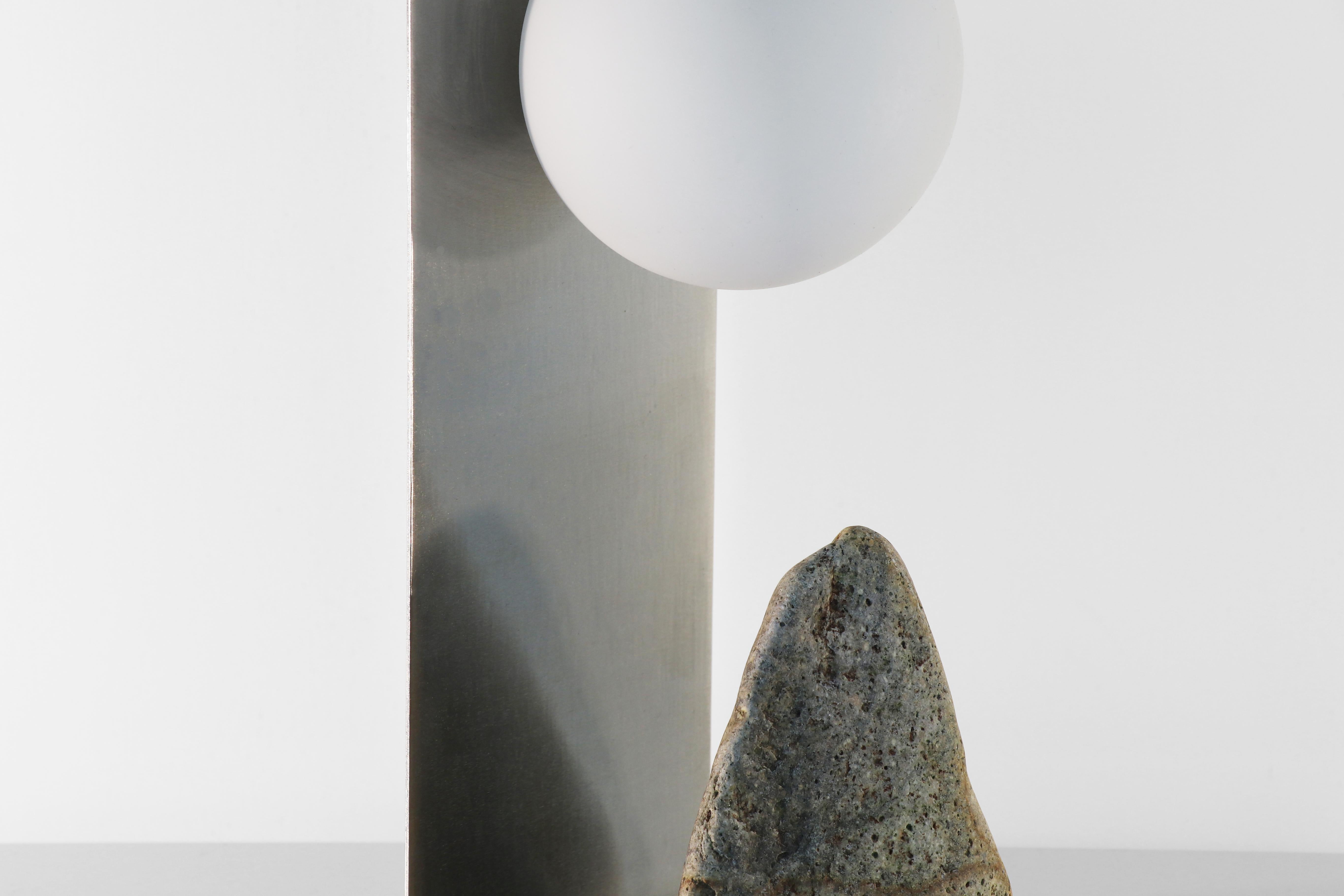Hand Brushed Brass and Stone Table Lamp by Batten and Kamp For Sale 1