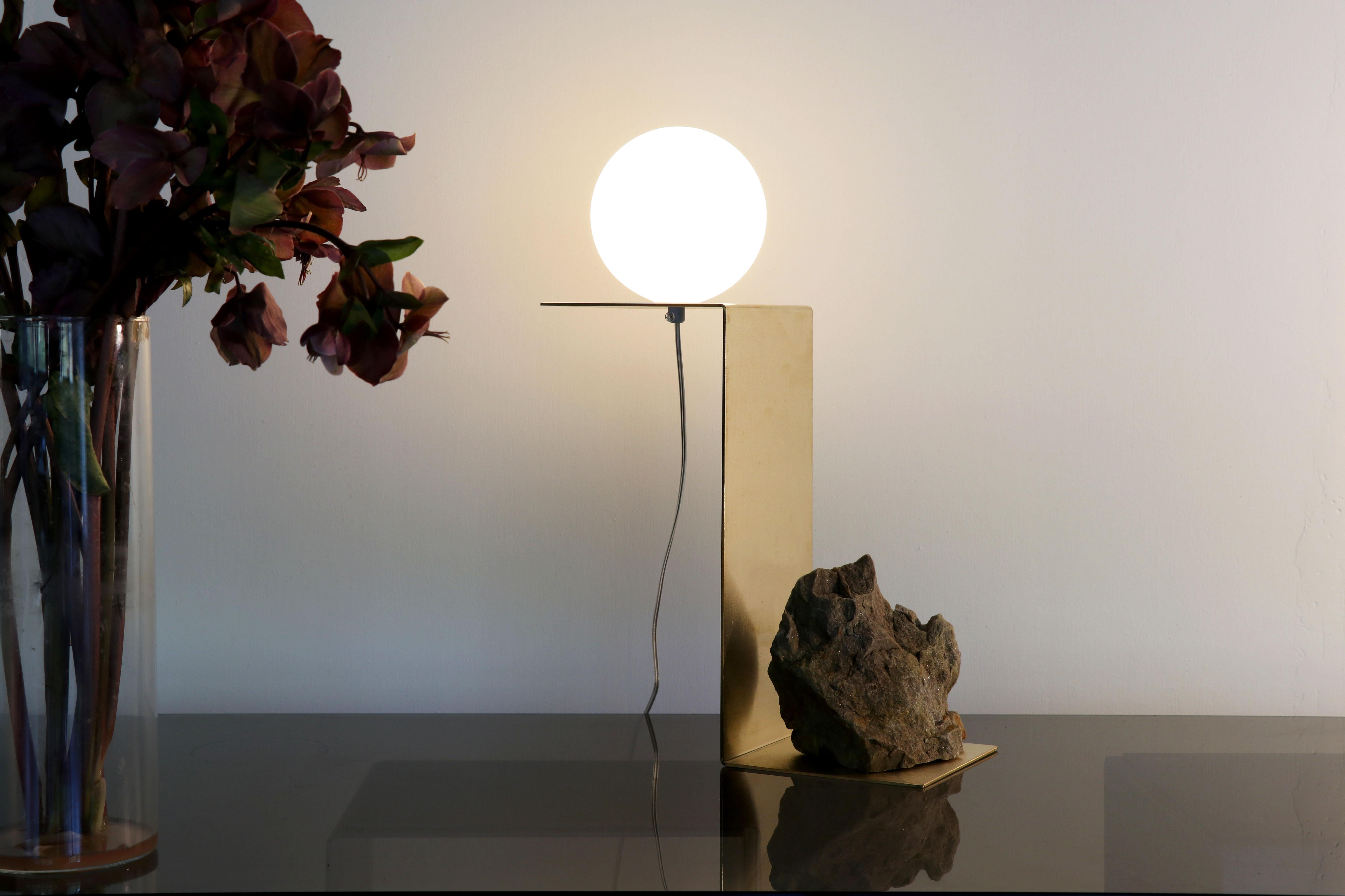 Hand Brushed Brass and Stone Table Lamp by Batten and Kamp For Sale 2