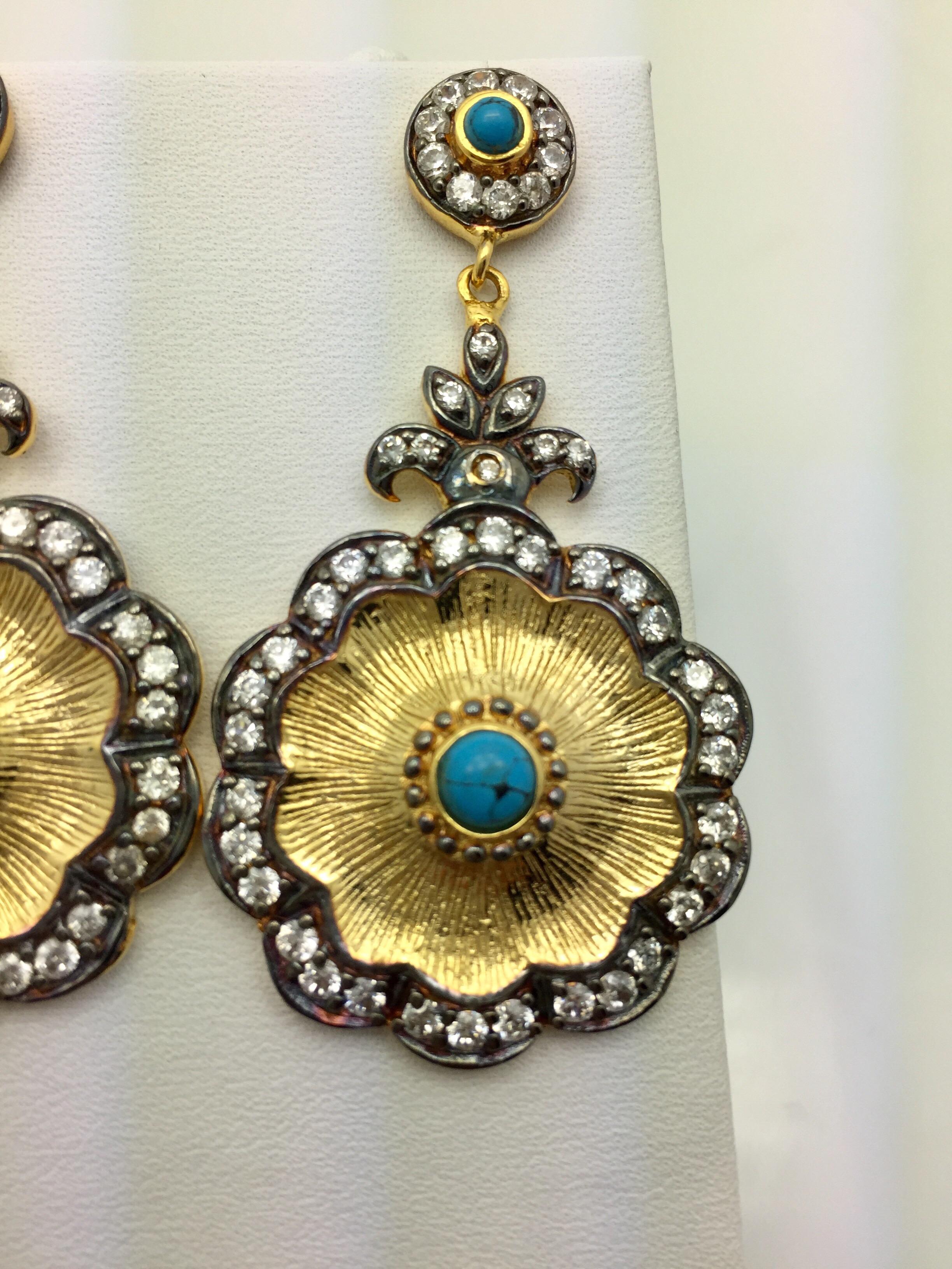 Mixed Cut Turquoise Hand brushed Camilla Meghna Jewels Earrings For Sale