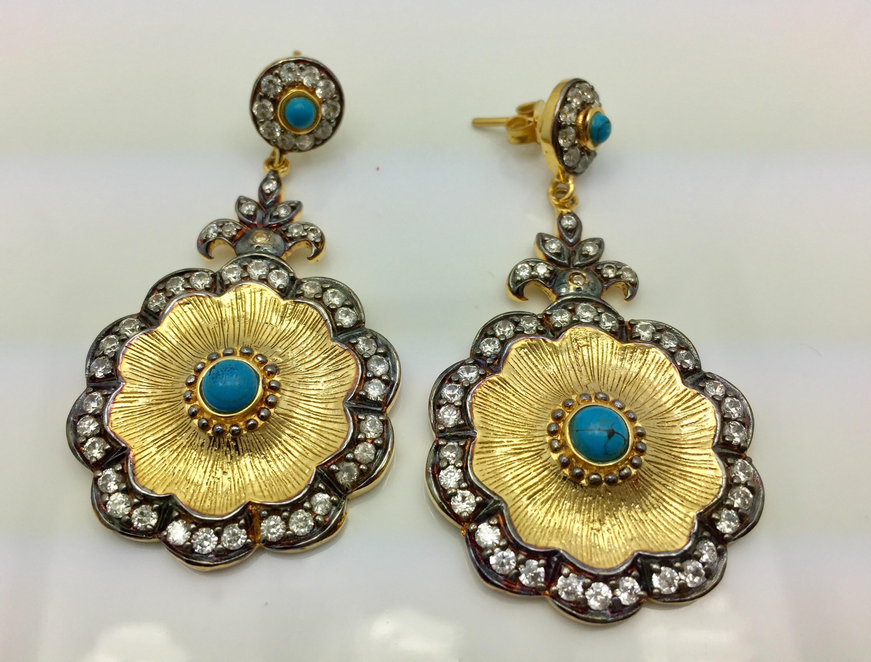 Turquoise Hand brushed Camilla Meghna Jewels Earrings In New Condition For Sale In Hoffman Estates, IL