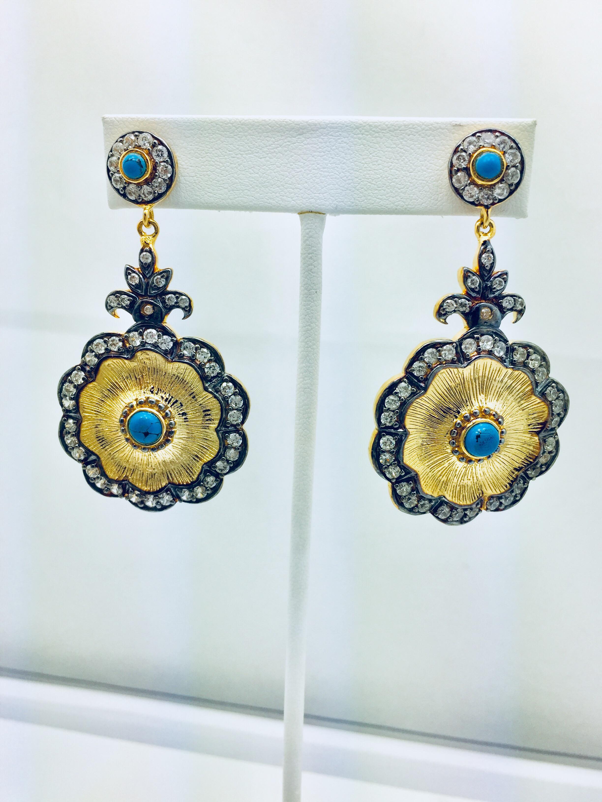 Women's Turquoise Hand brushed Camilla Meghna Jewels Earrings For Sale