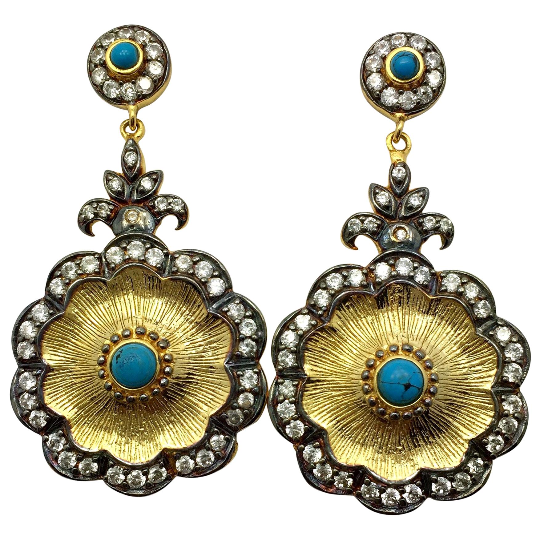 Turquoise Hand brushed Camilla Meghna Jewels Earrings For Sale