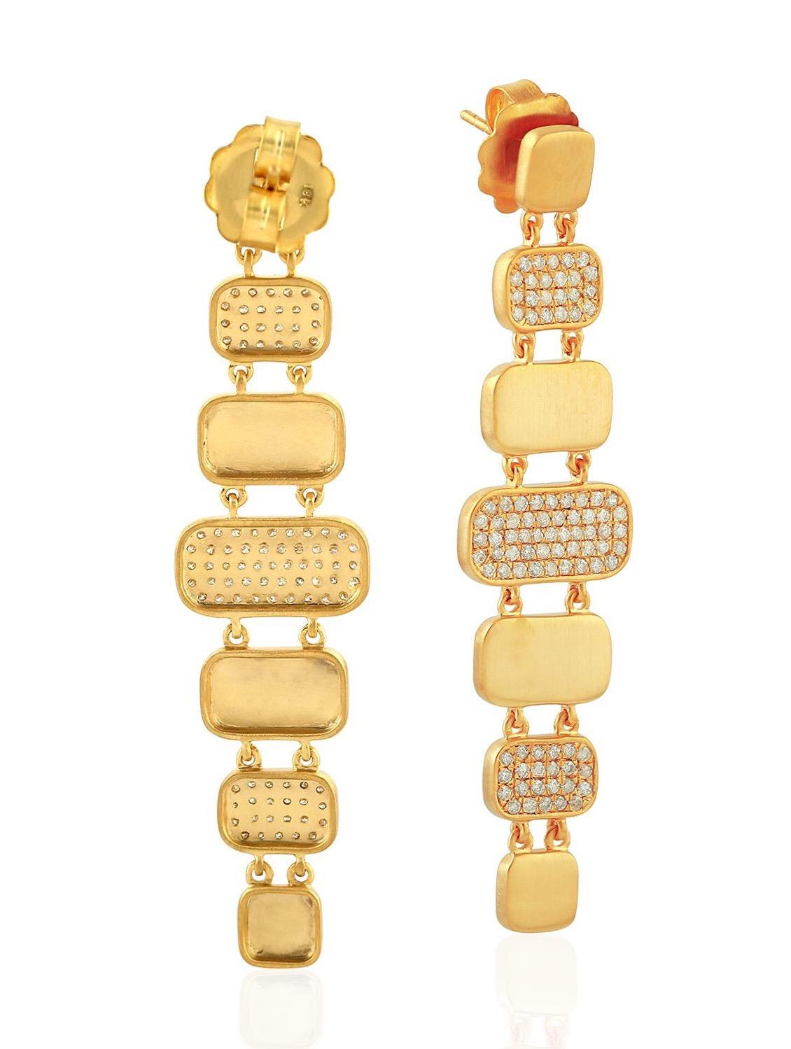 Contemporary Hand Brushed Matte 18 Karat Gold Tiered Diamond Earrings For Sale