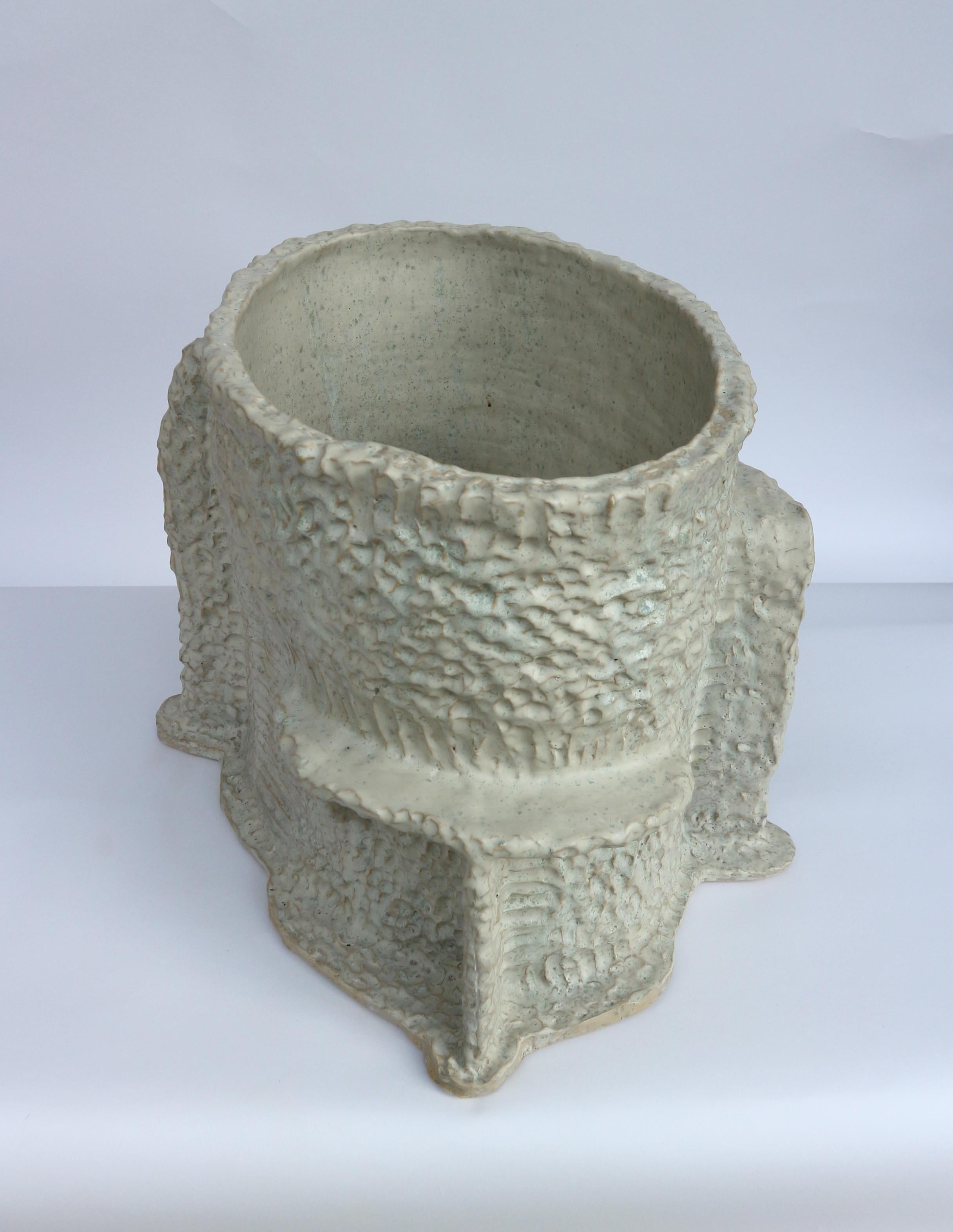 Large hand-build stoneware planter., white speckled glaze  For Sale 2