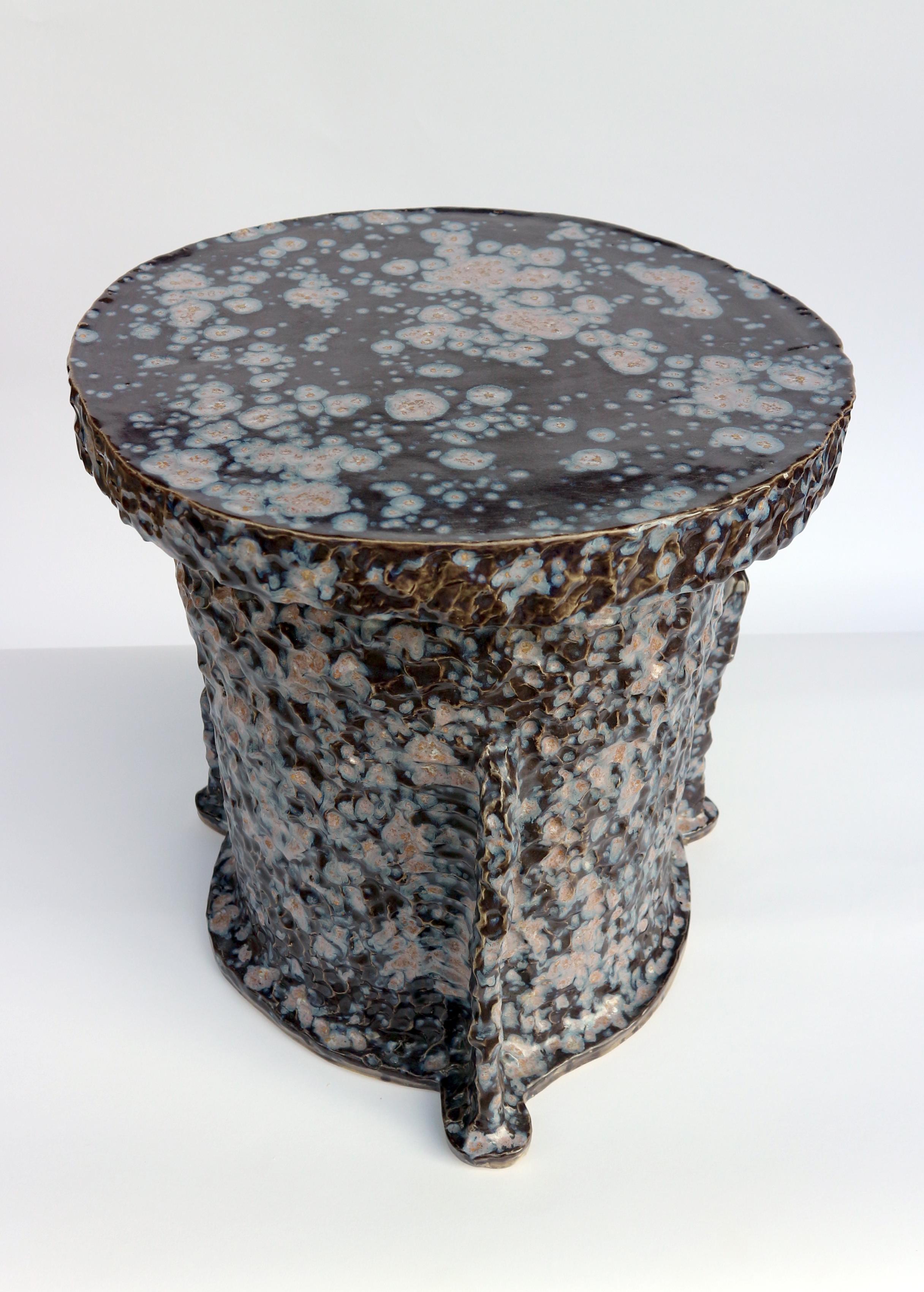 Glazed hand-build glazed ceramic side table For Sale