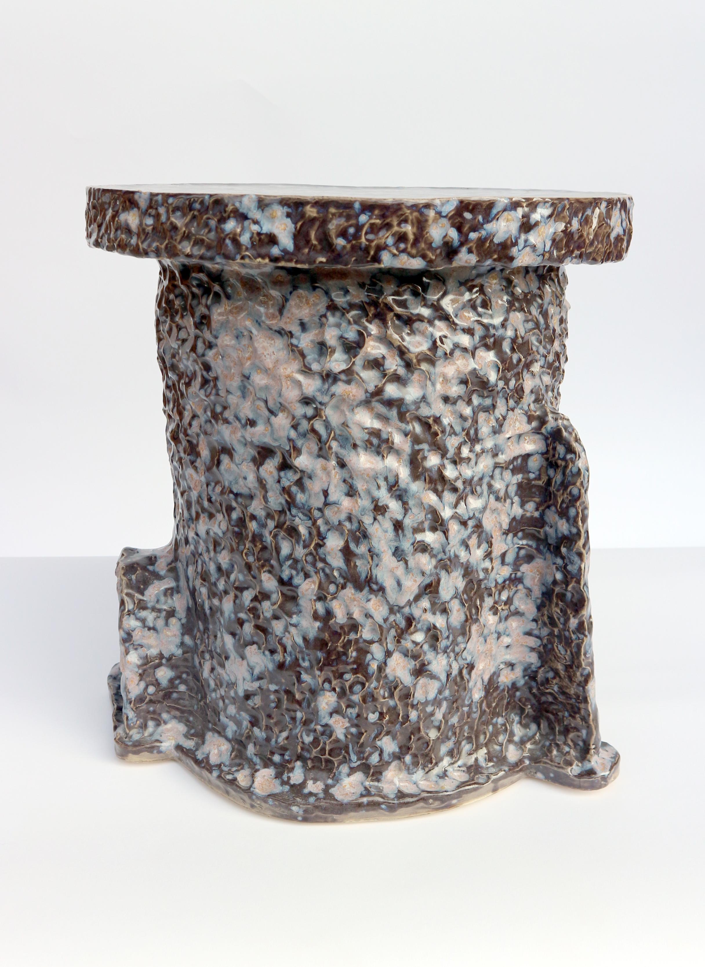 Contemporary hand-build glazed ceramic side table For Sale
