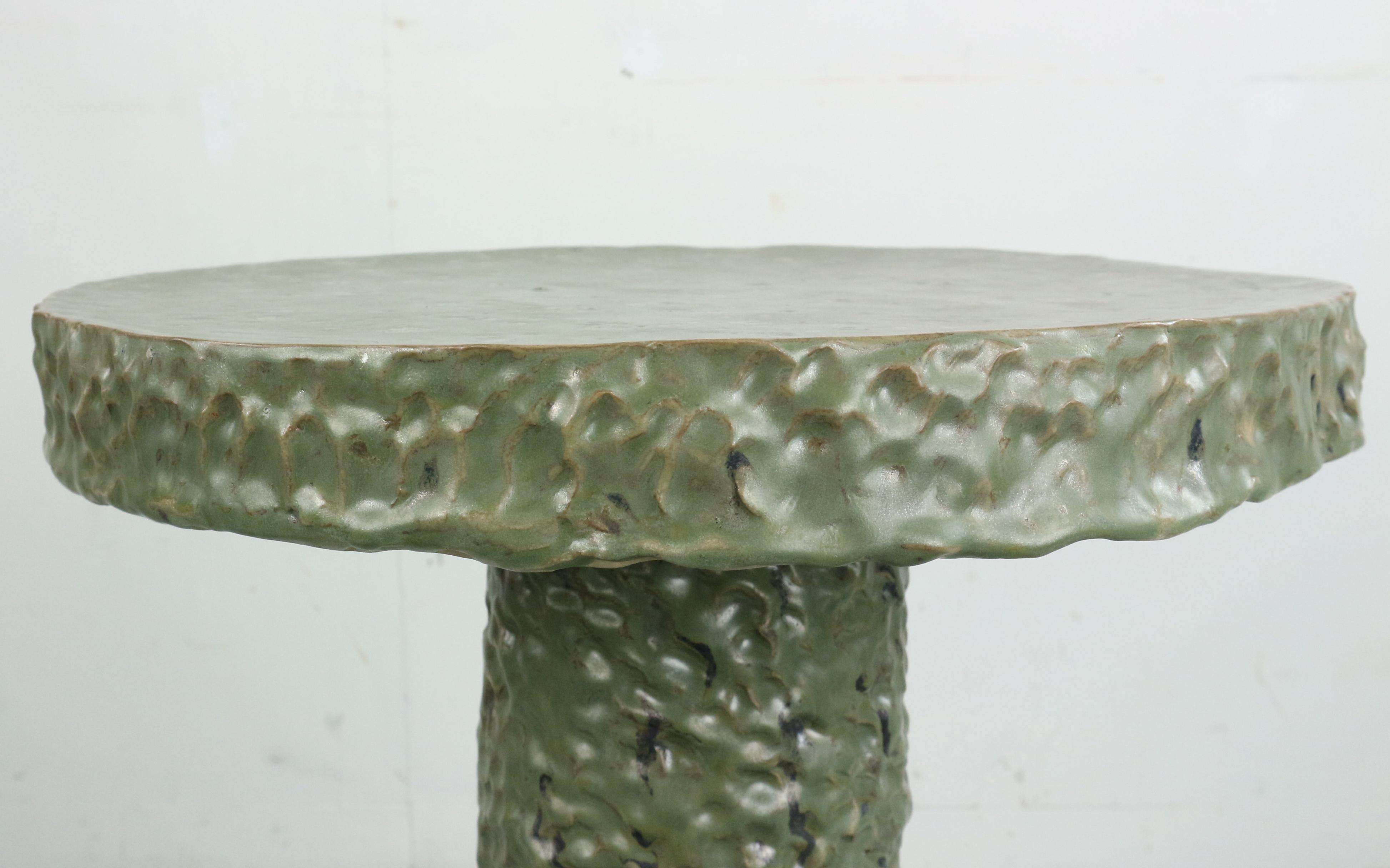 hand-build glazed ceramic tall side table For Sale 3