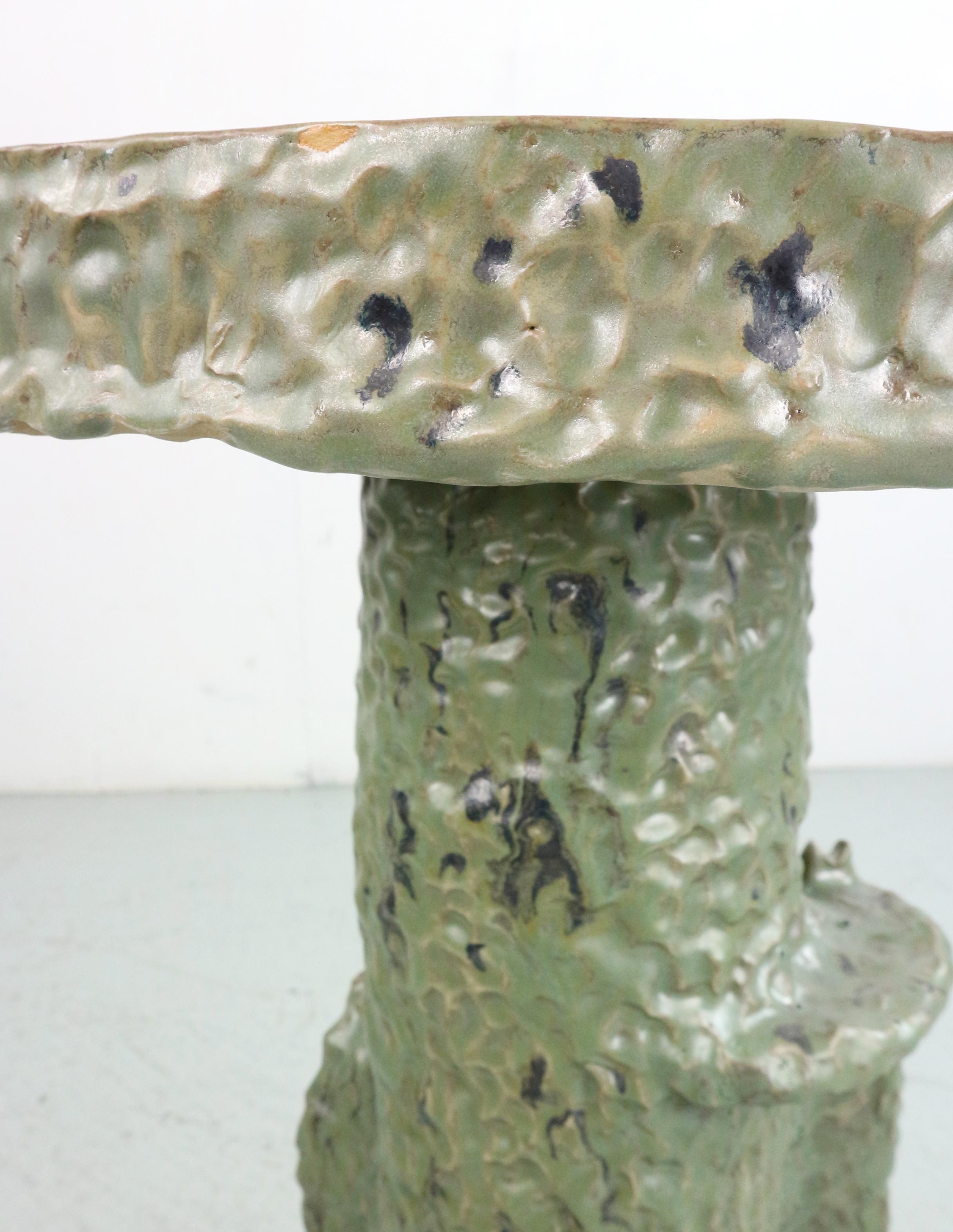 hand-build glazed ceramic tall side table For Sale 6