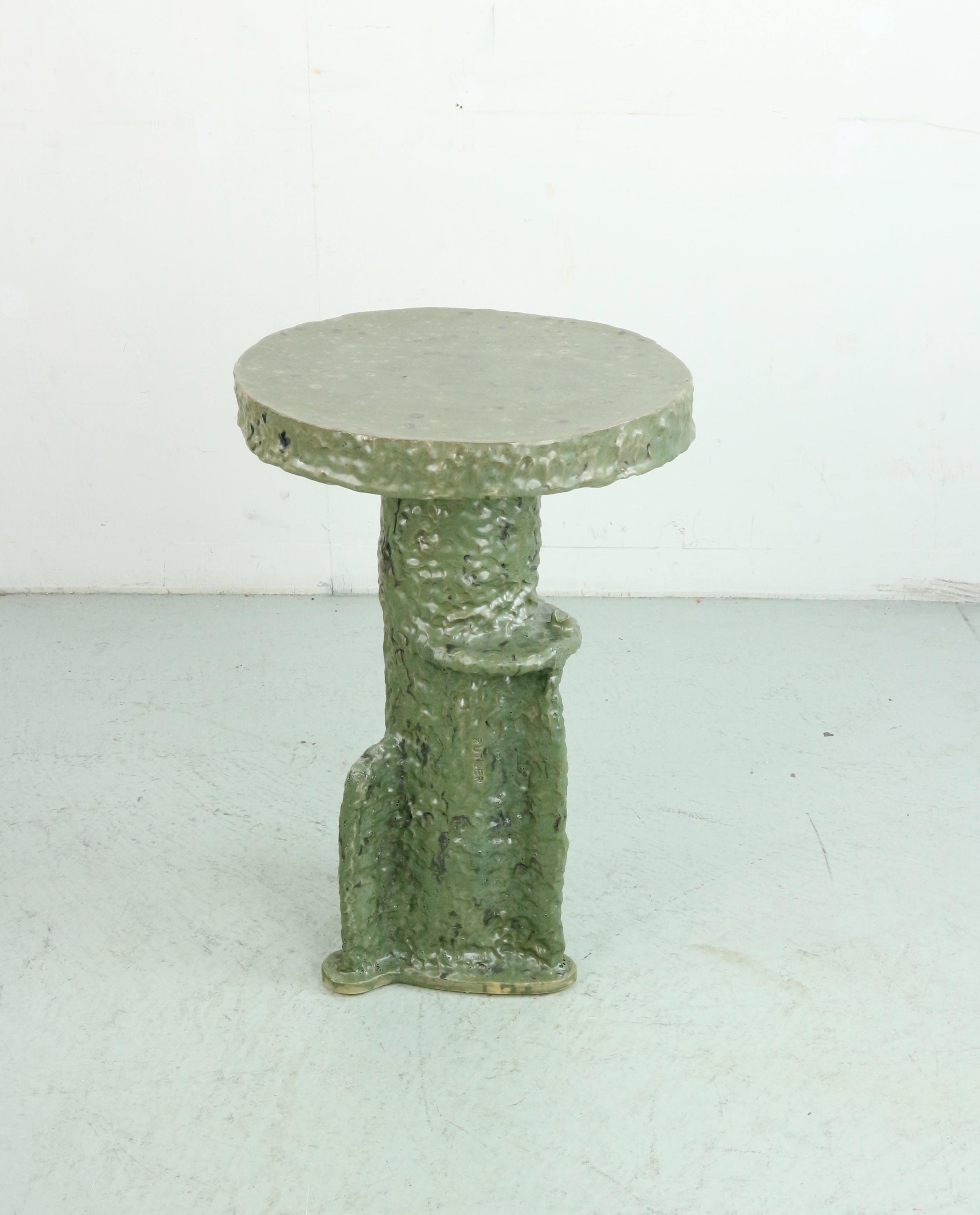 Contemporary hand-build glazed ceramic tall side table For Sale