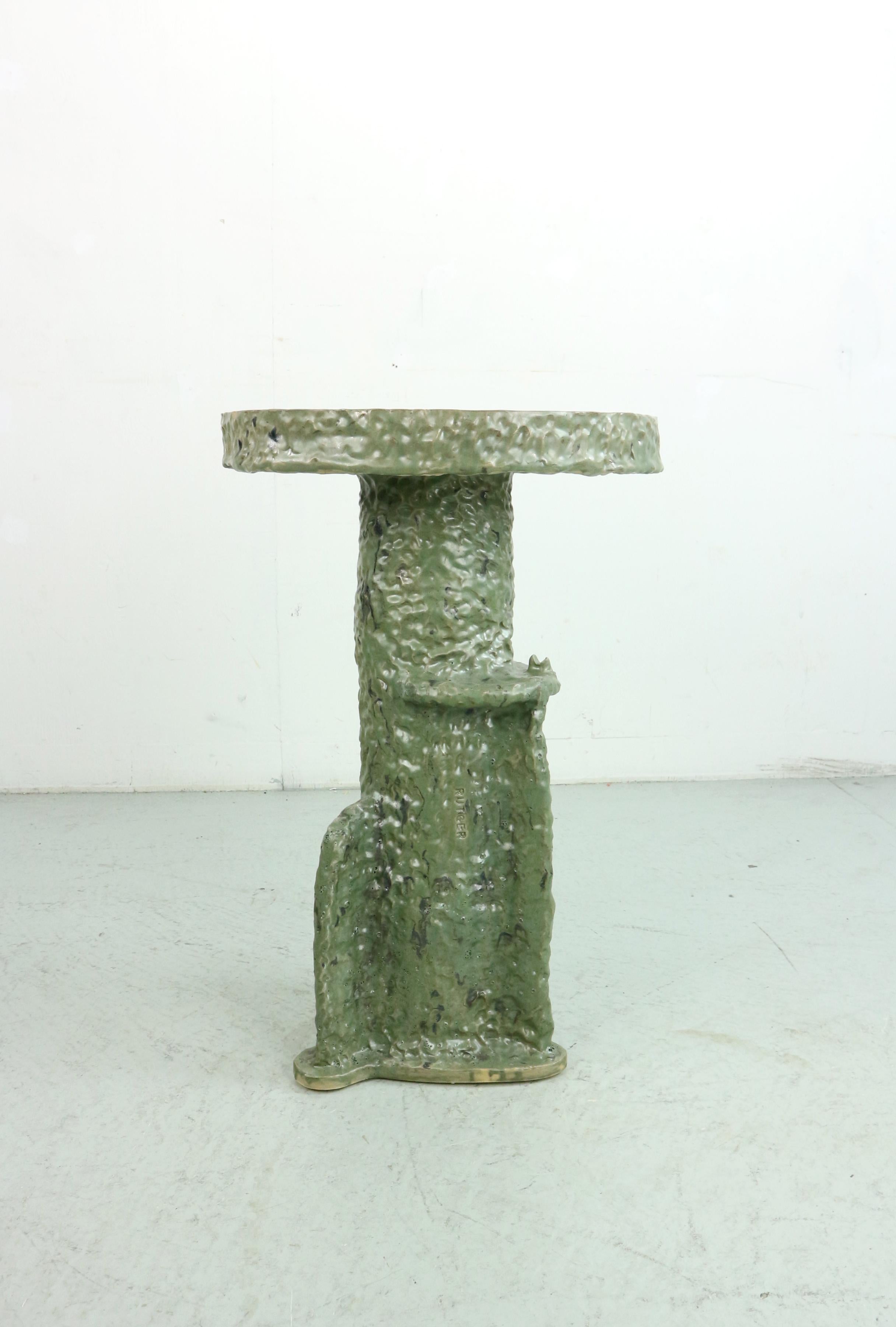 Ceramic hand-build glazed ceramic tall side table For Sale