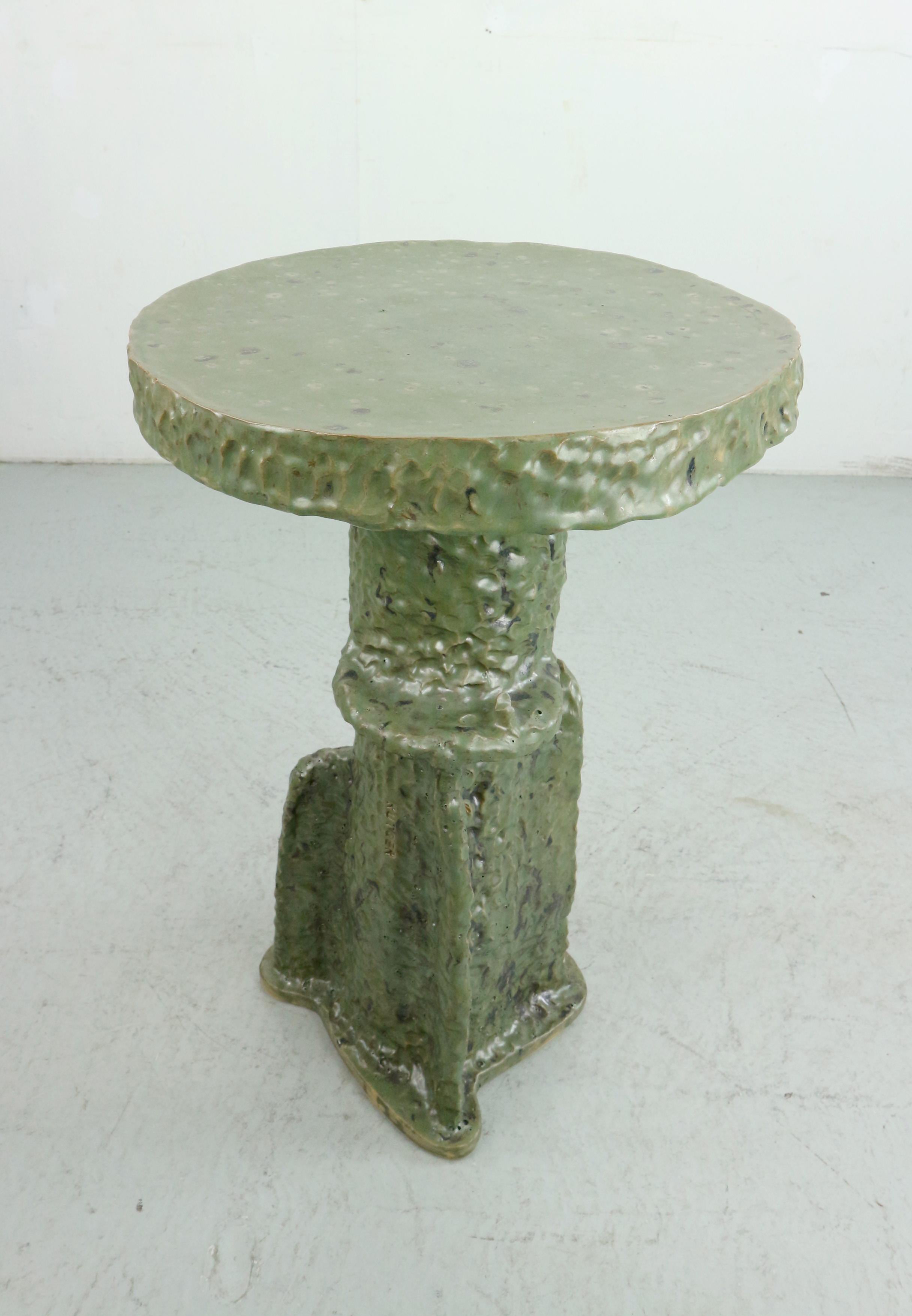 hand-build glazed ceramic tall side table For Sale 1