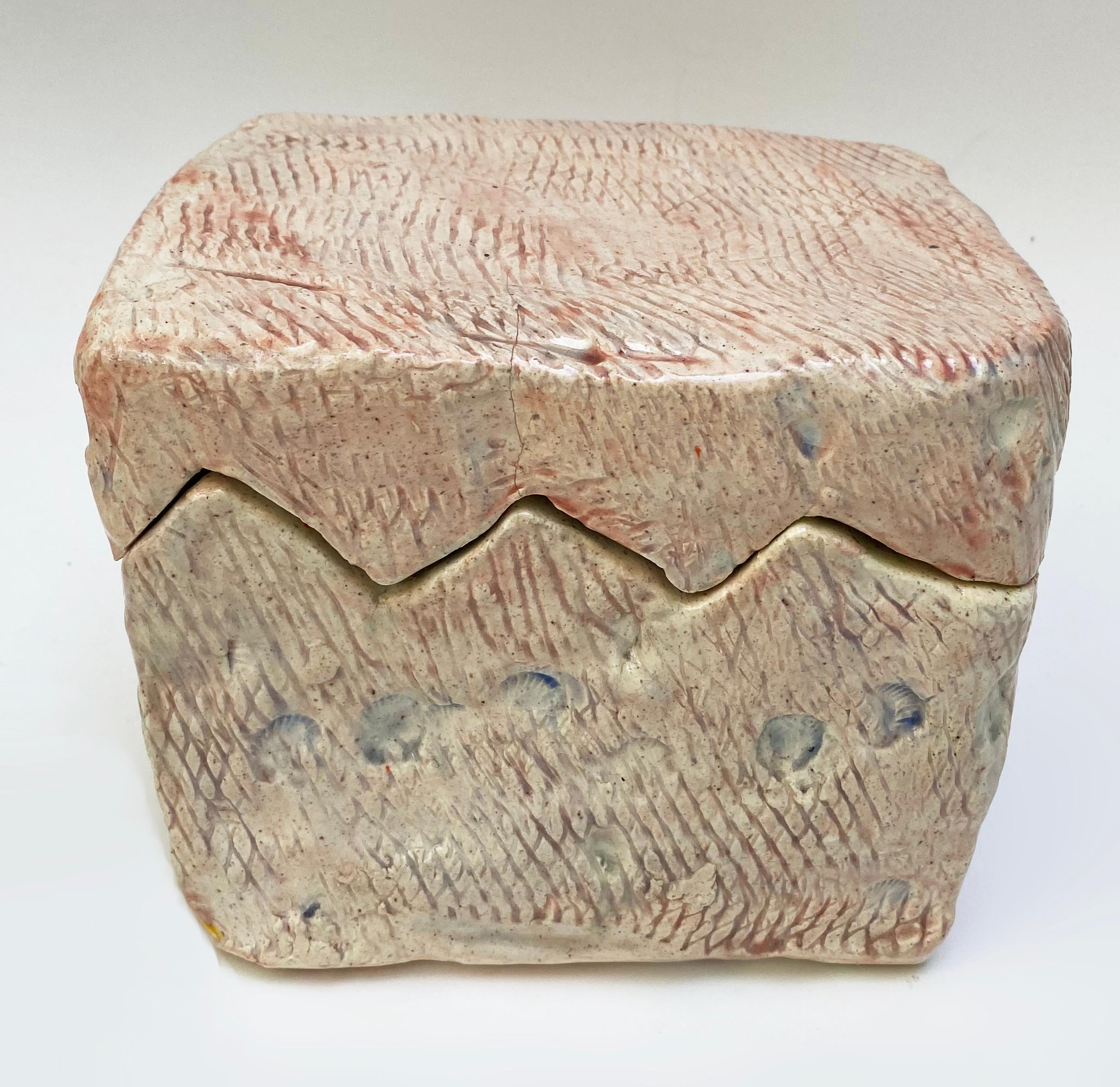 Hand Made Abstract Sculptural Glazed Ceramic Box. Fitted Lid For Sale 1