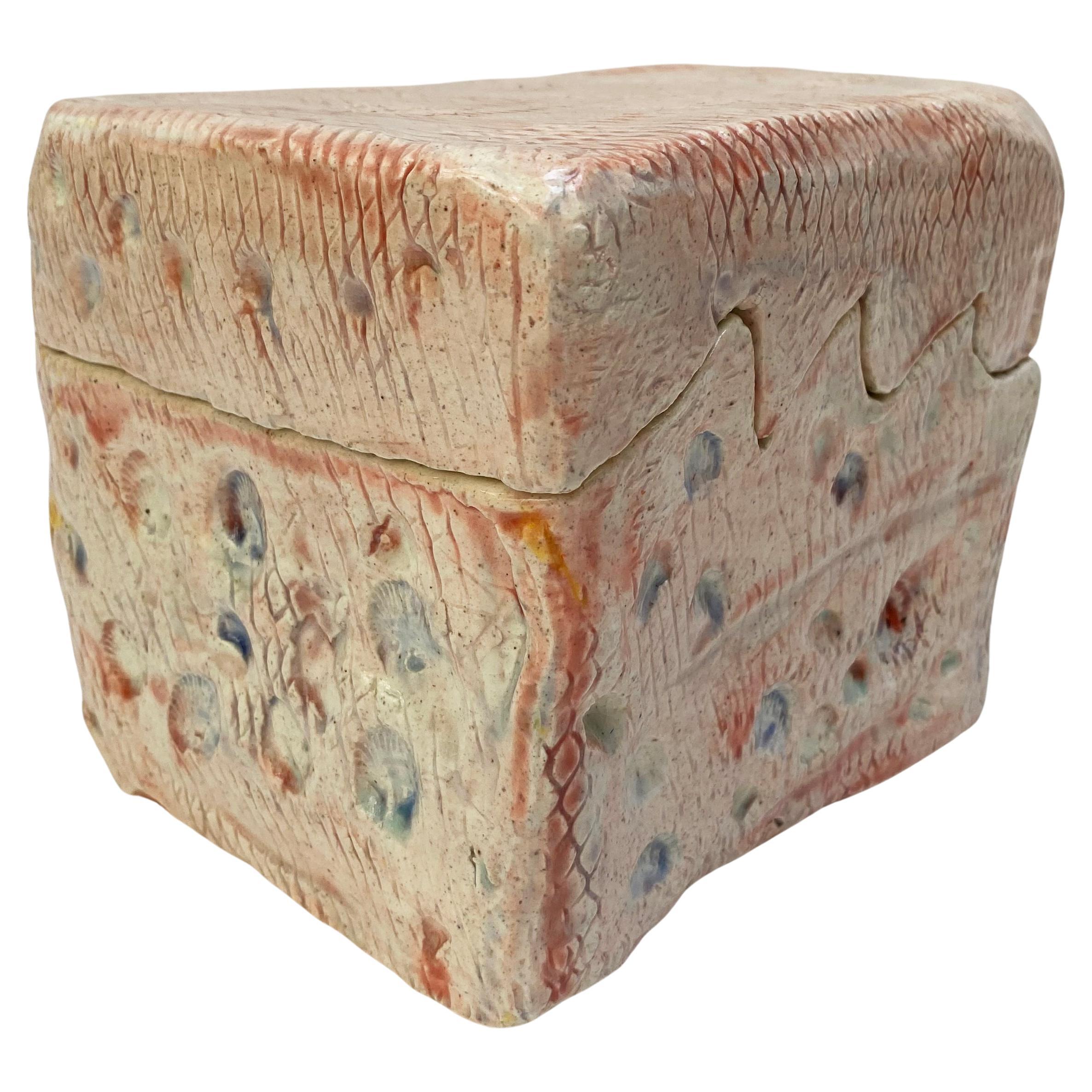 Hand Made Abstract Sculptural Glazed Ceramic Box. Fitted Lid For Sale