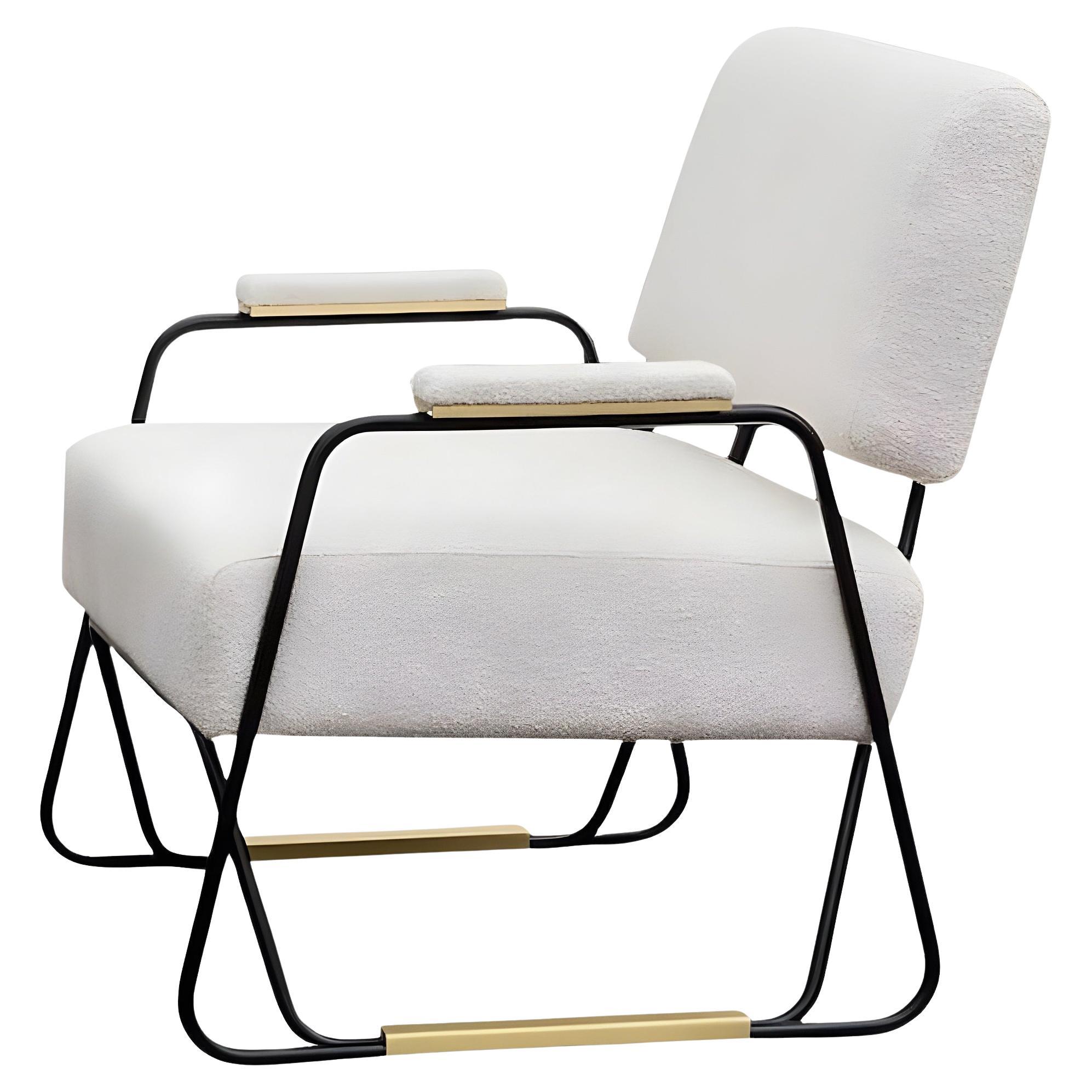 Hand Built Armchair in Painted Metal Frame and Brass Detailing