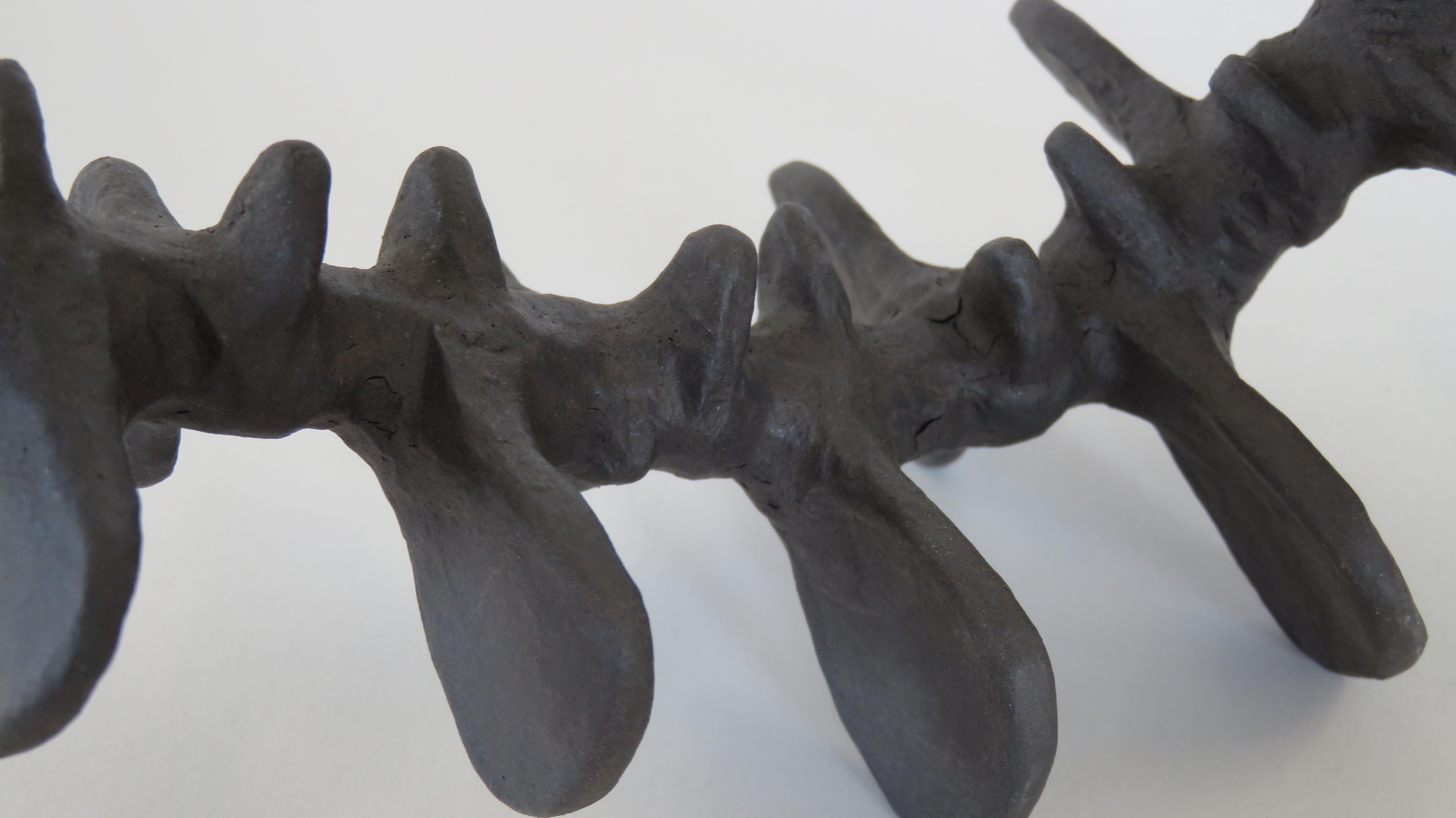 Deep Brown Spine-Like Ceramic Sculpture in Brown Stoneware, Hand Built 4