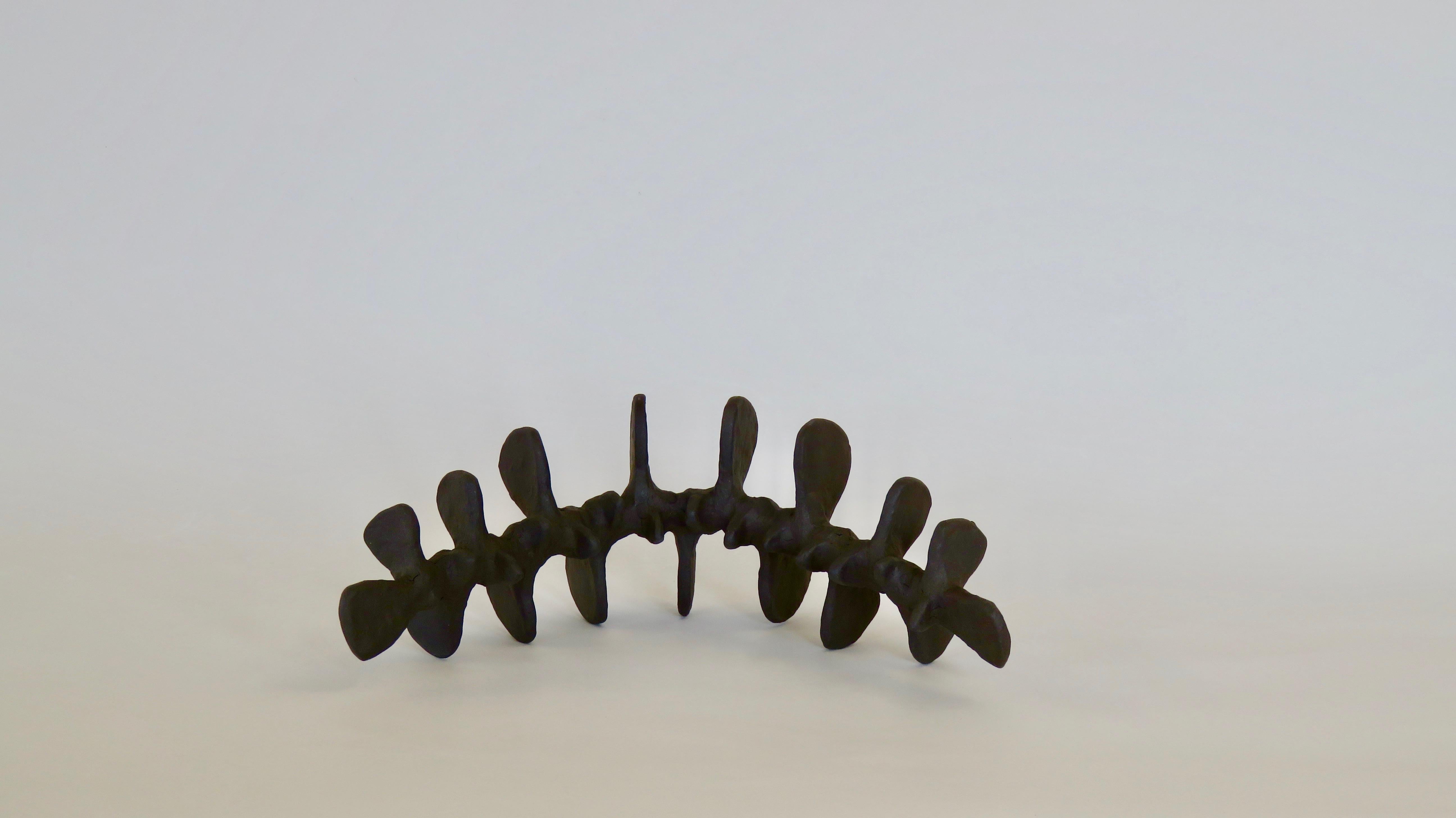 American Deep Brown Spine-Like Ceramic Sculpture in Brown Stoneware, Hand Built