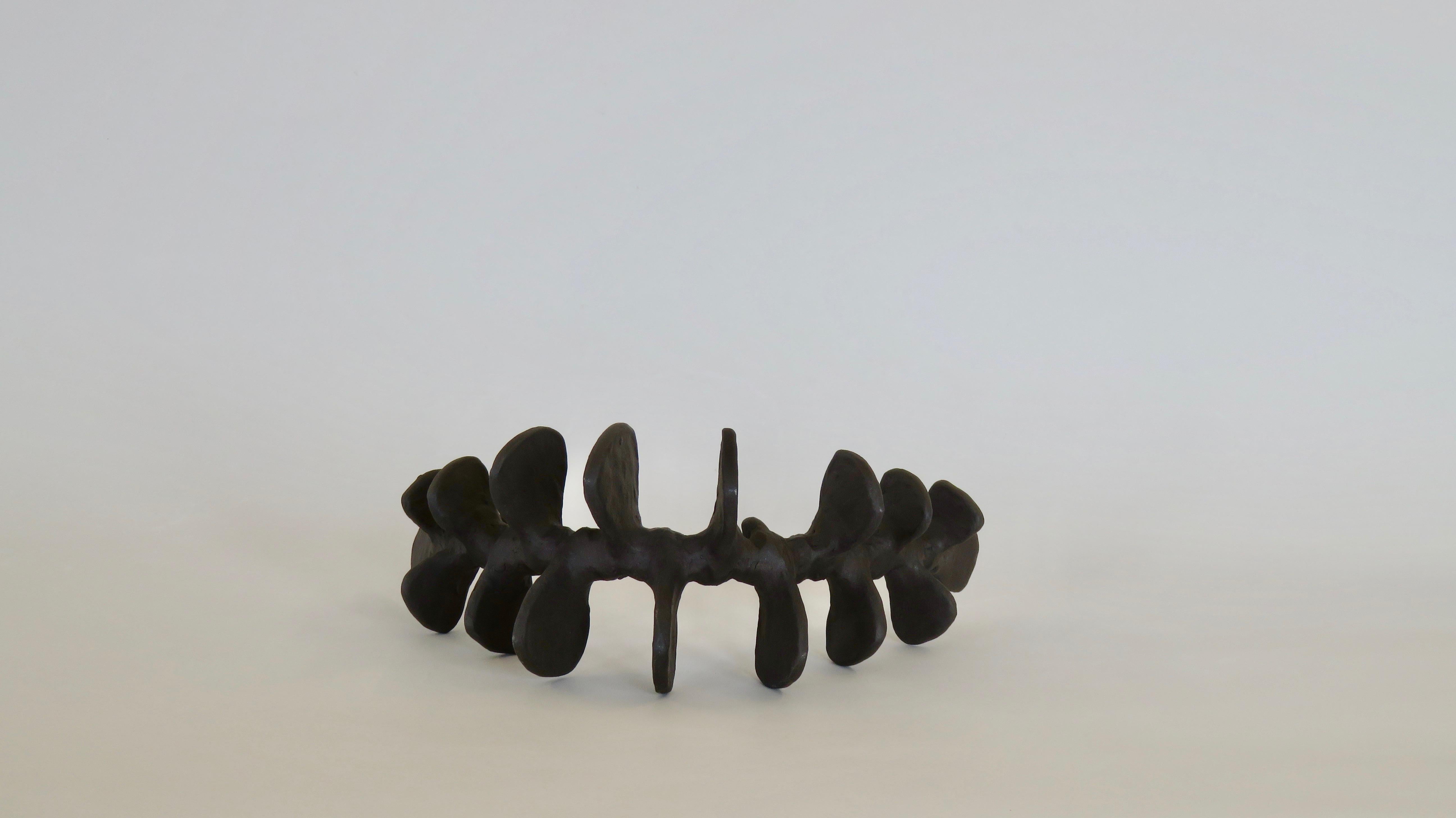 Hand-Crafted Deep Brown Spine-Like Ceramic Sculpture in Brown Stoneware, Hand Built
