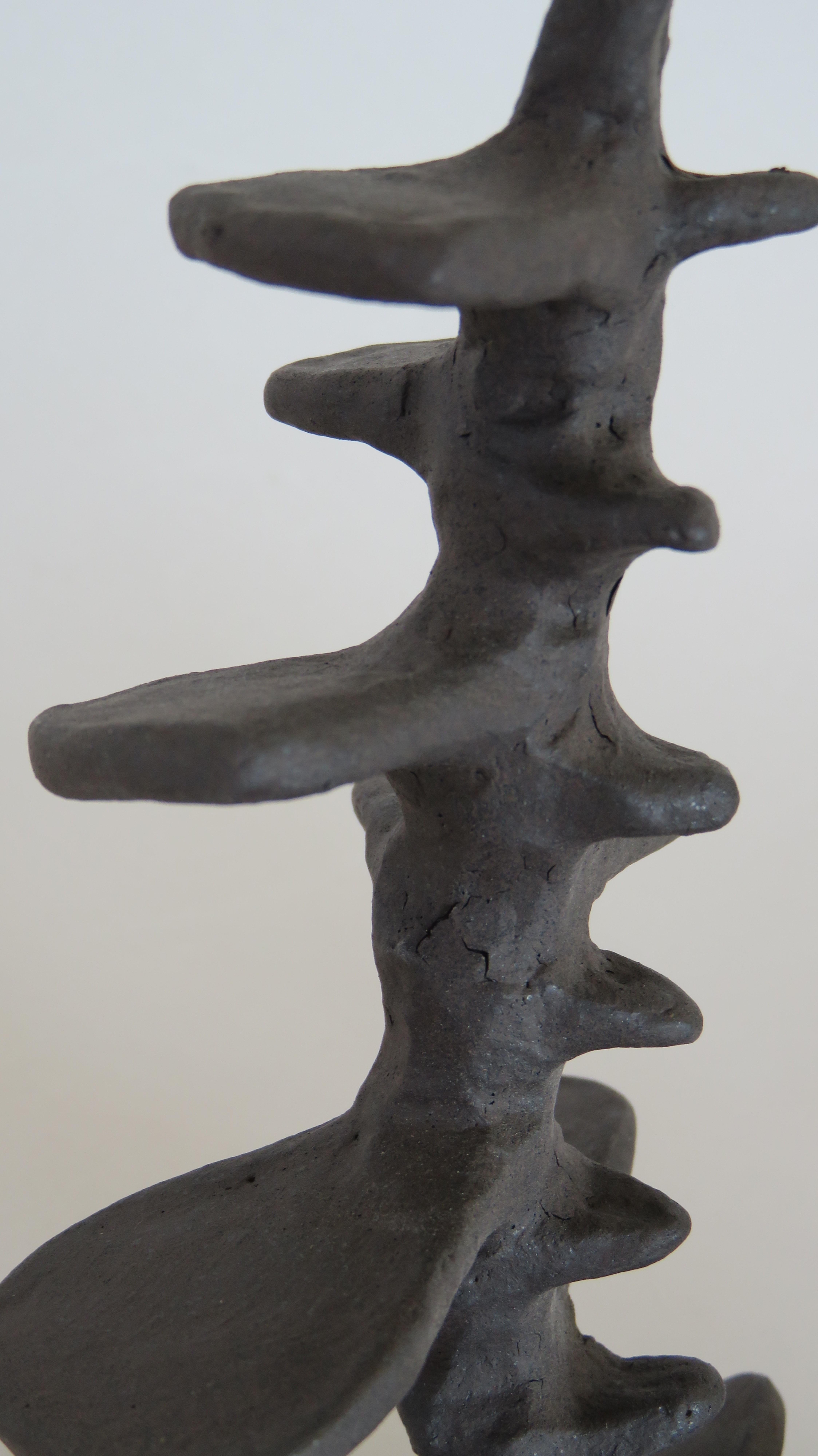 Deep Brown Spine-Like Ceramic Sculpture in Brown Stoneware, Hand Built 1