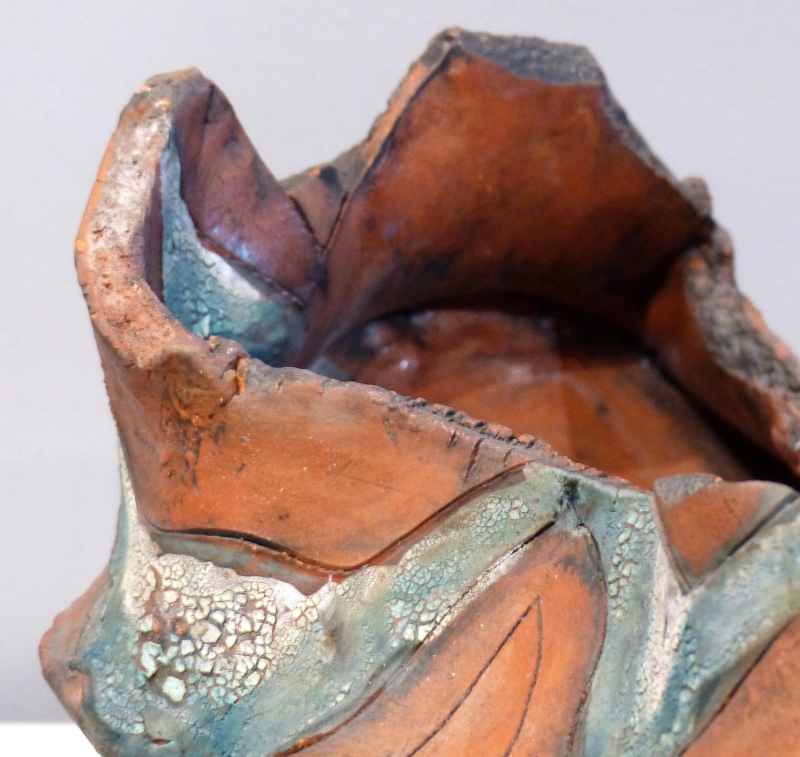 Clay Brutalist Biomorphic Ceramic Pottery Vessel Sculpture, Hand-Built