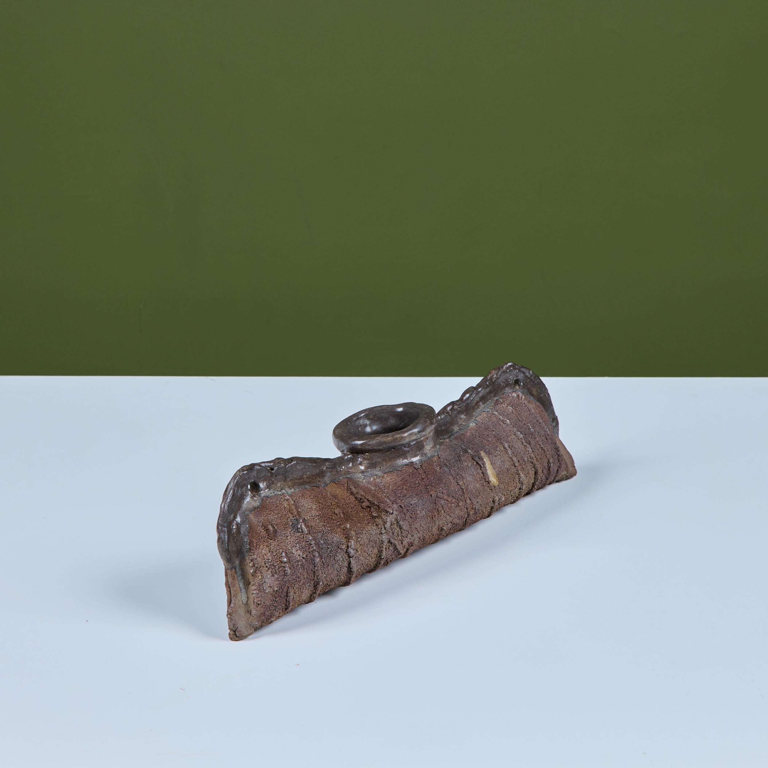 Hand Built Brutalist Japanese Ceramic Vase by Takao Tomono In Good Condition For Sale In Los Angeles, CA