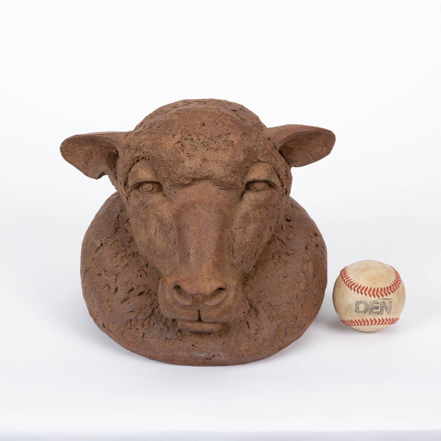 Modern Hand Built Ceramic Bust of a Sheep