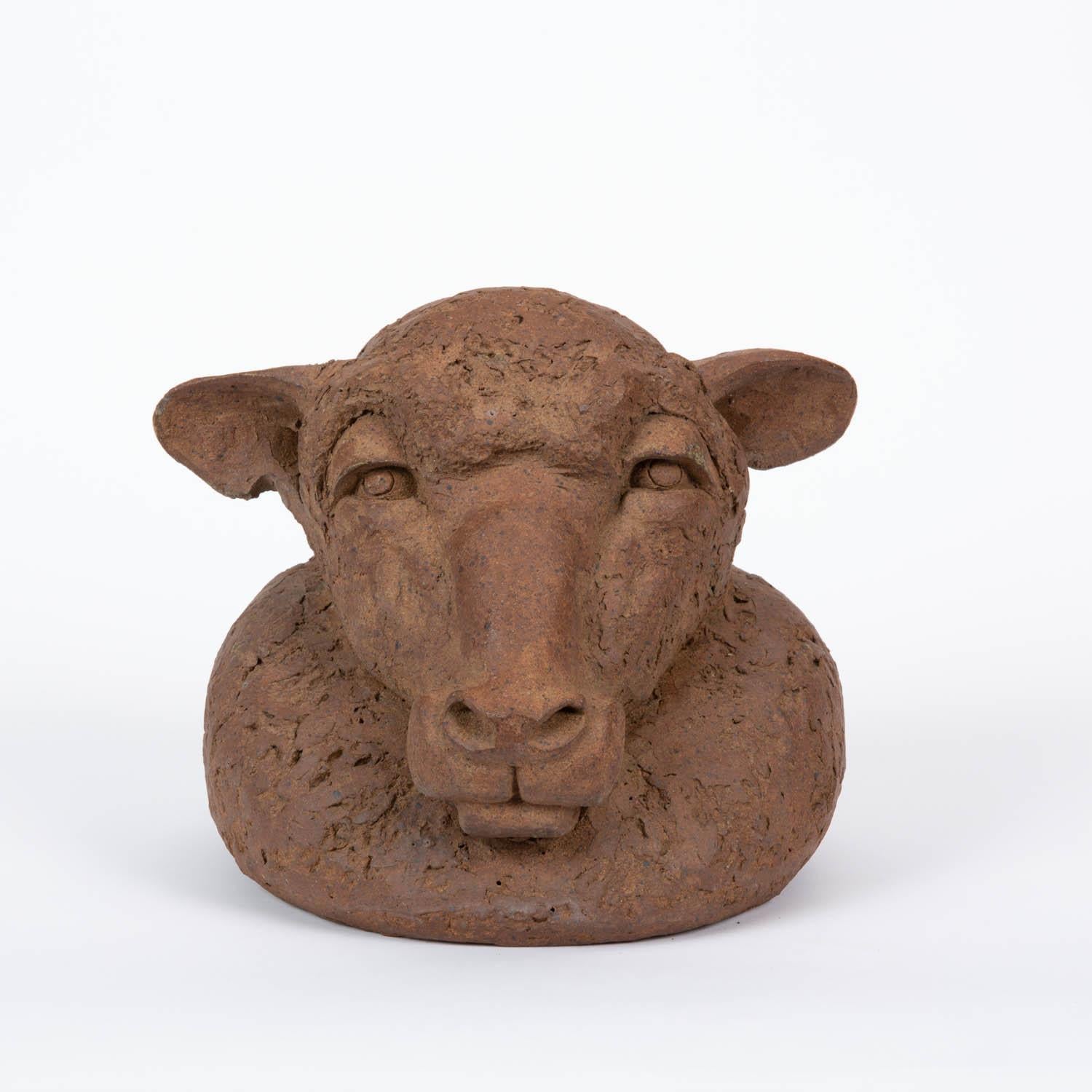 American Hand Built Ceramic Bust of a Sheep