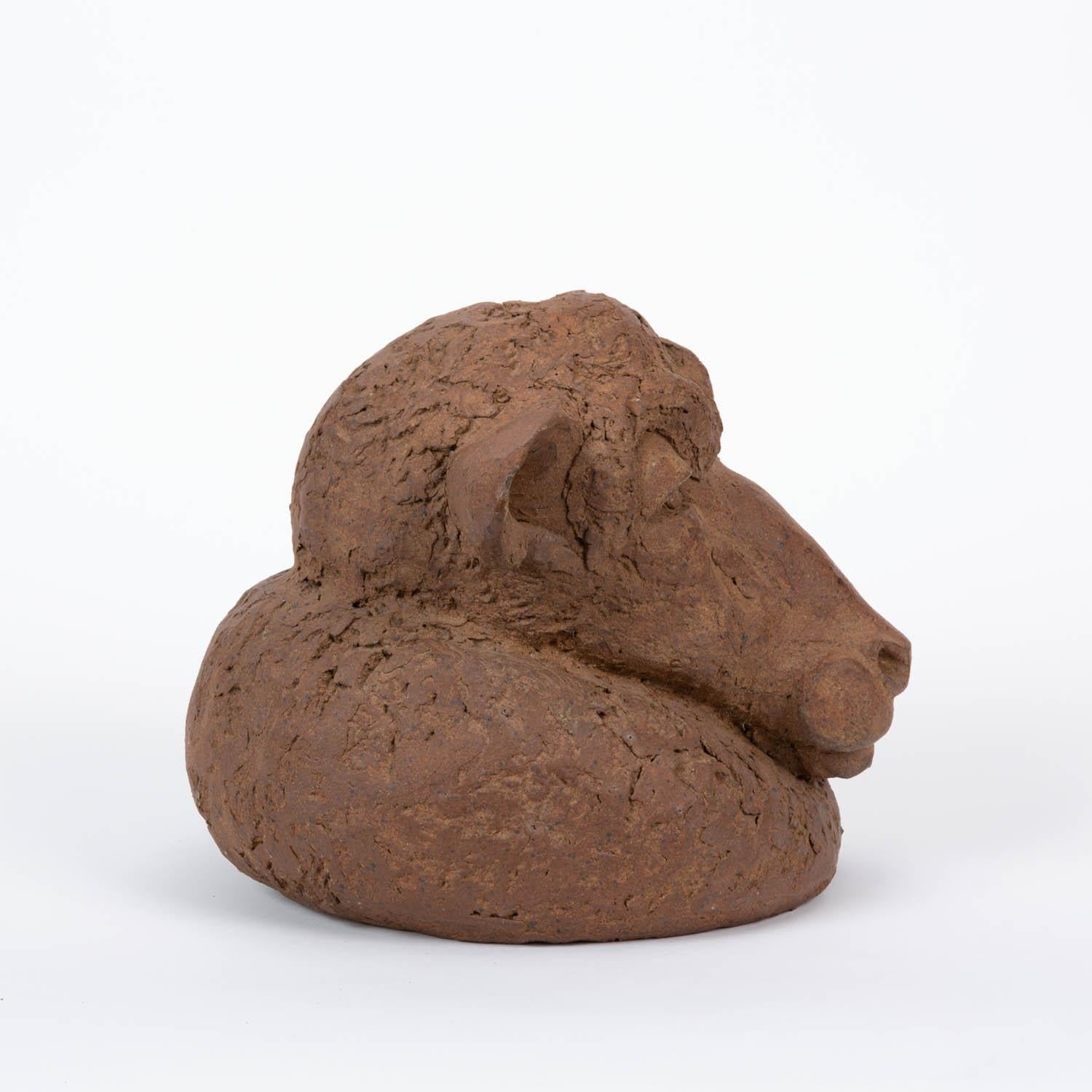 Hand Built Ceramic Bust of a Sheep 1