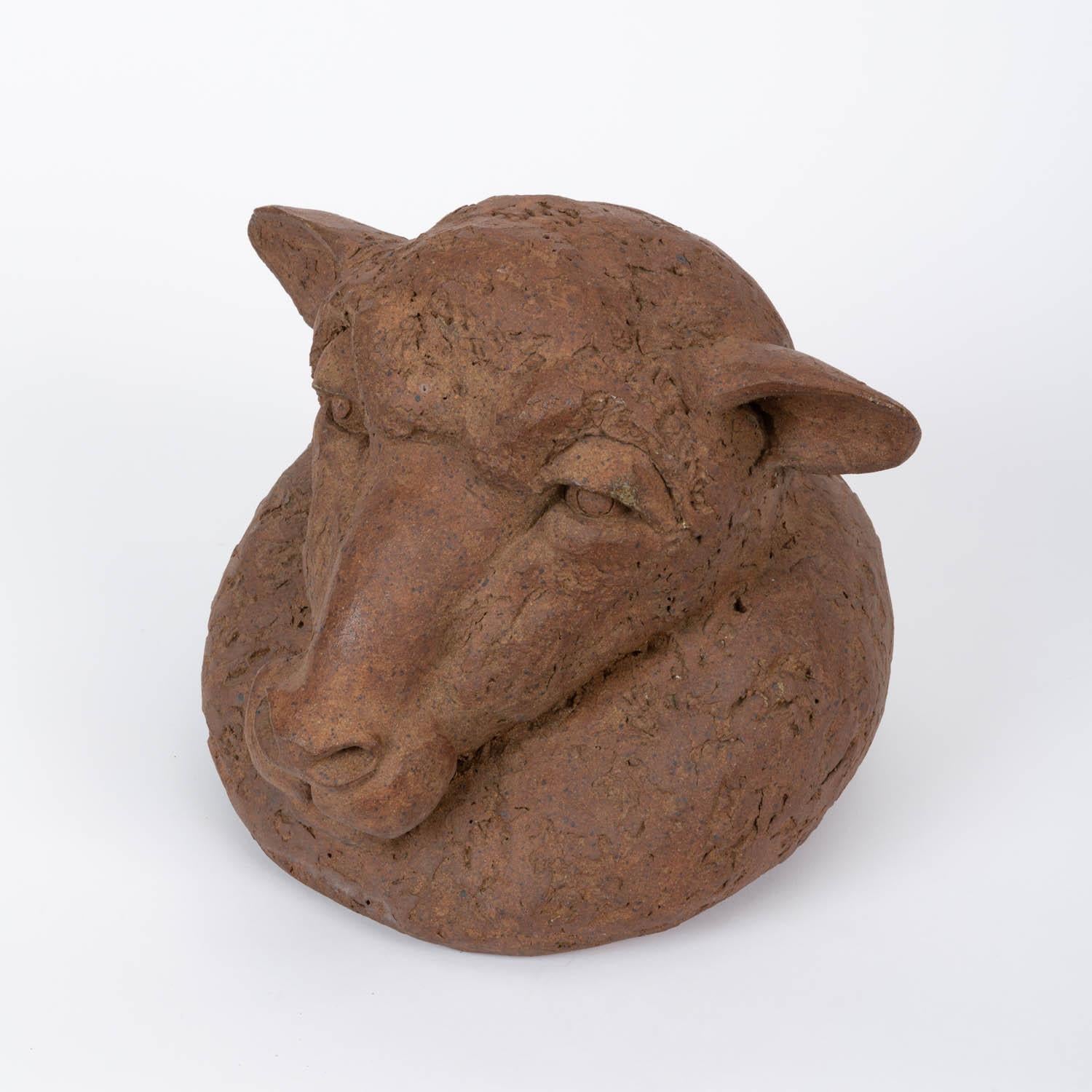 Hand Built Ceramic Bust of a Sheep 2