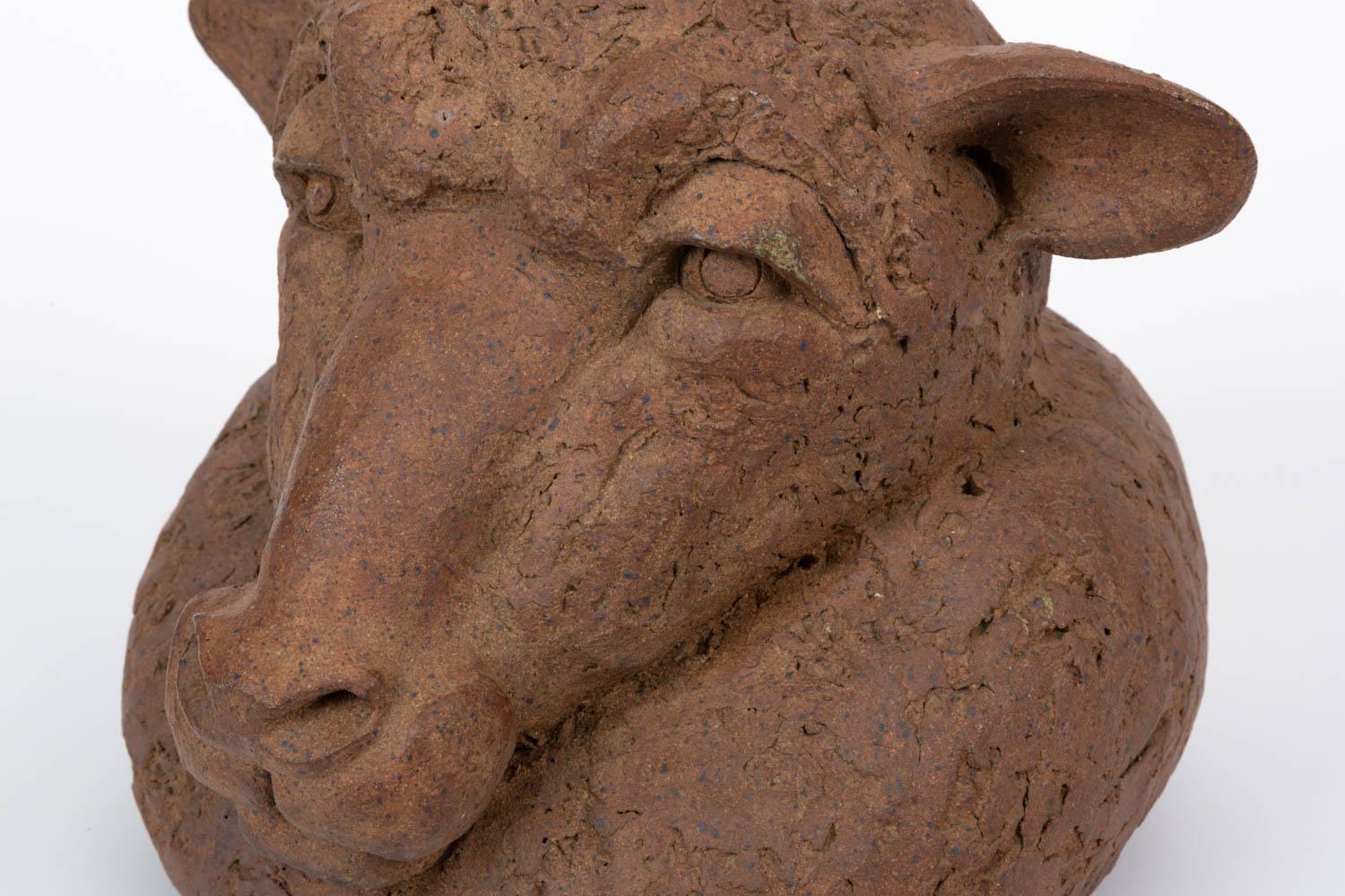 Hand Built Ceramic Bust of a Sheep 3