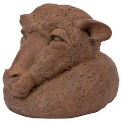 Vintage Hand Built Ceramic Bust of a Sheep