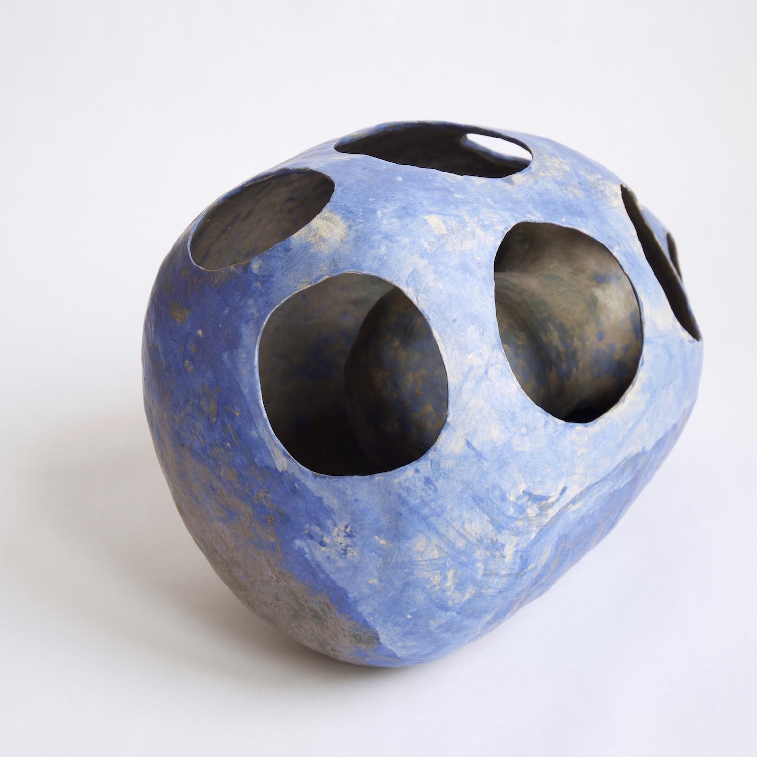 Hand-Built Ceramic Contemporary Sculpture in Cobalt Blue Oxide by Yuko Nishikawa 3