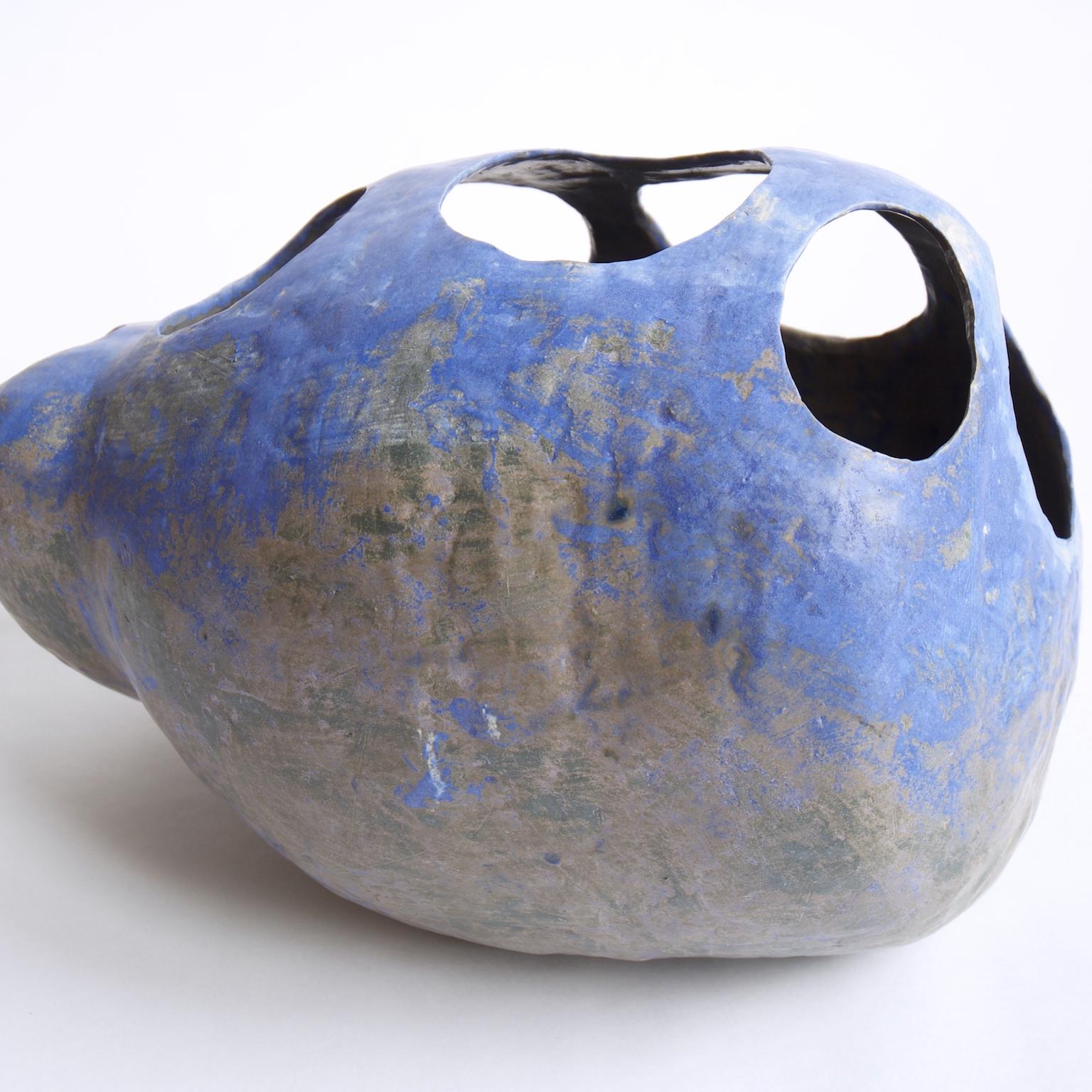 Hand-Built Ceramic Contemporary Sculpture in Cobalt Blue Oxide by Yuko Nishikawa 4