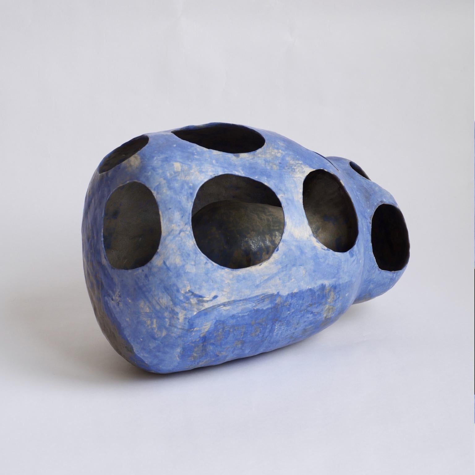 Modern Hand-Built Ceramic Contemporary Sculpture in Cobalt Blue Oxide by Yuko Nishikawa