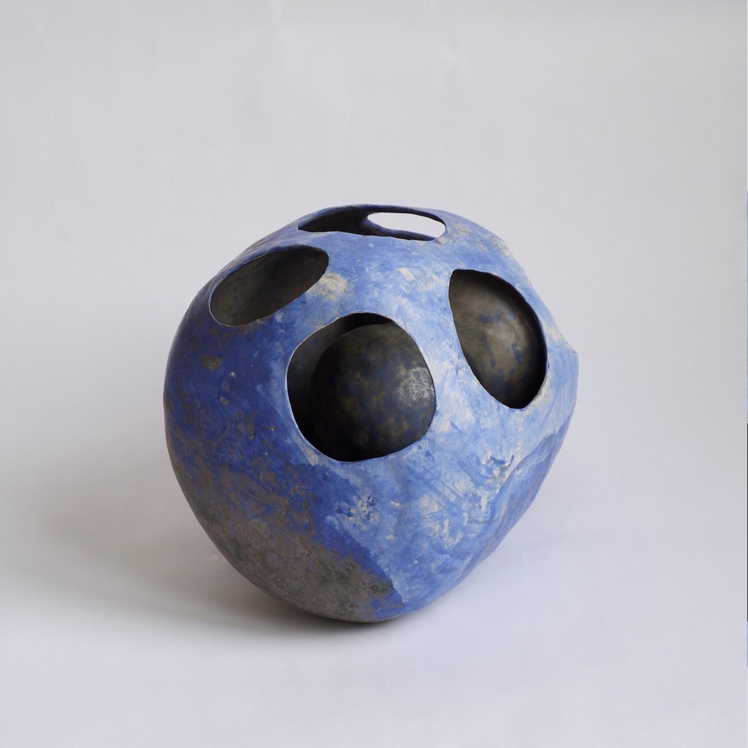 American Hand-Built Ceramic Contemporary Sculpture in Cobalt Blue Oxide by Yuko Nishikawa
