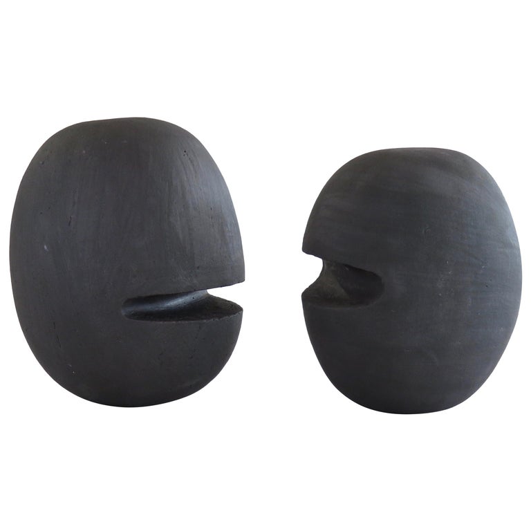 Handbuilt Ceramic Sculptural Heads "2 Heads Are Better Than..." In Black For Sale