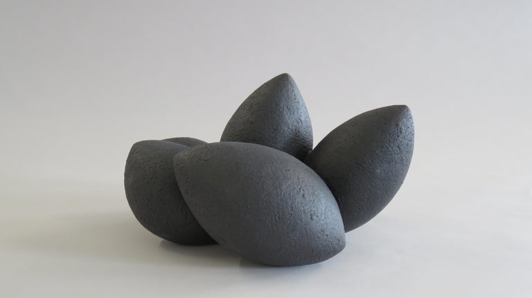 Organic Modern Handbuilt Ceramic Sculpture, Pod Composite 'Black Coal' in Matte Black 