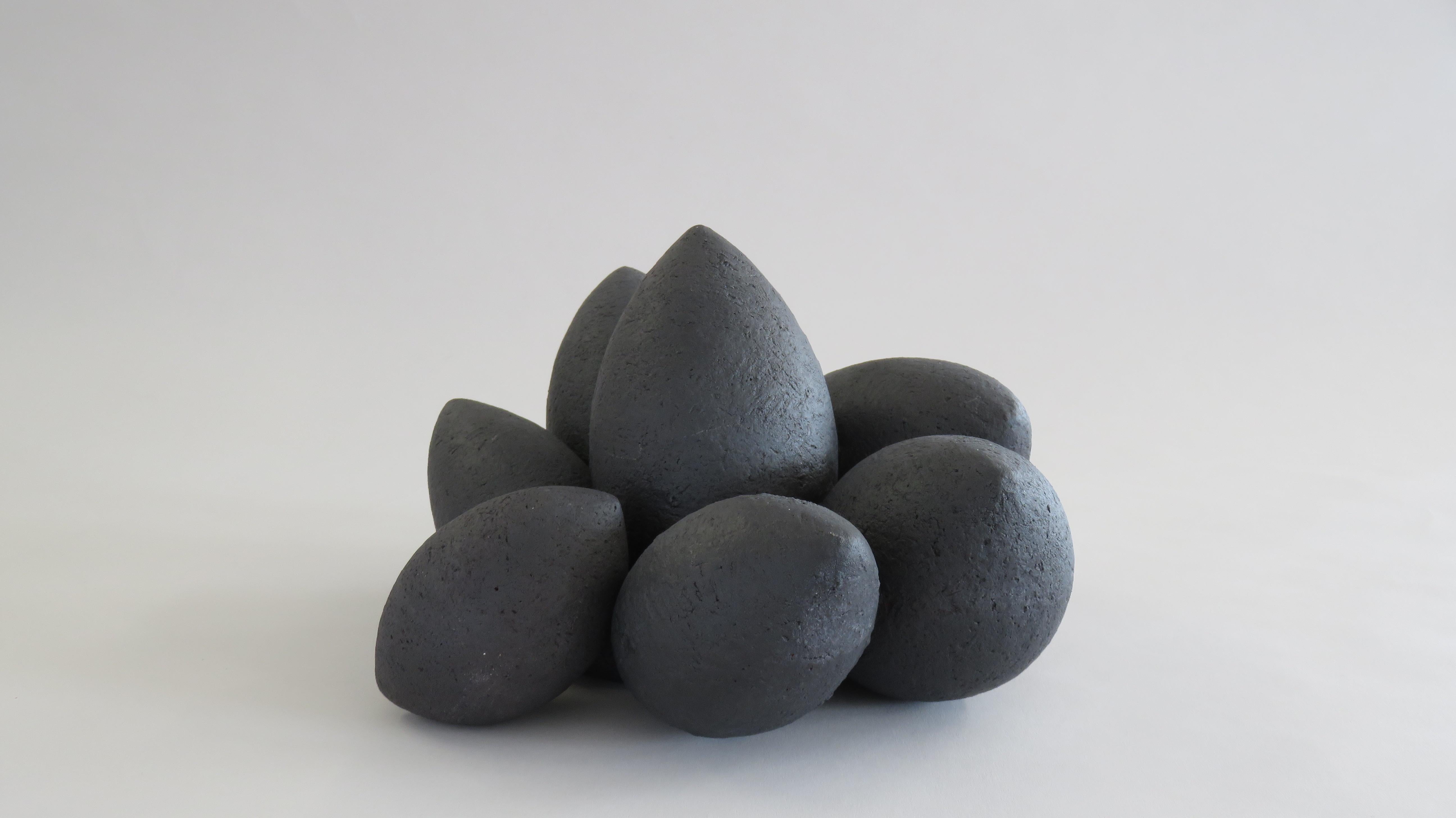 Organic Modern Handbuilt Ceramic Sculpture, Pod Composite 'Black Coal' in Matte Black  For Sale