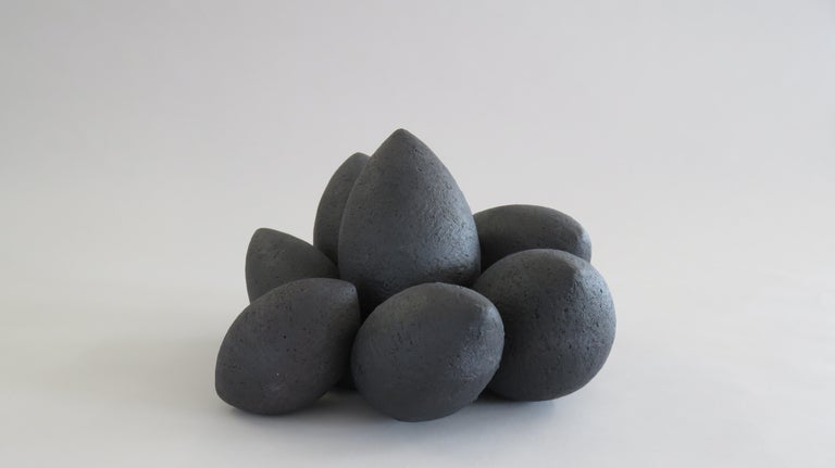 American Handbuilt Ceramic Sculpture, Pod Composite 'Black Coal' in Matte Black 
