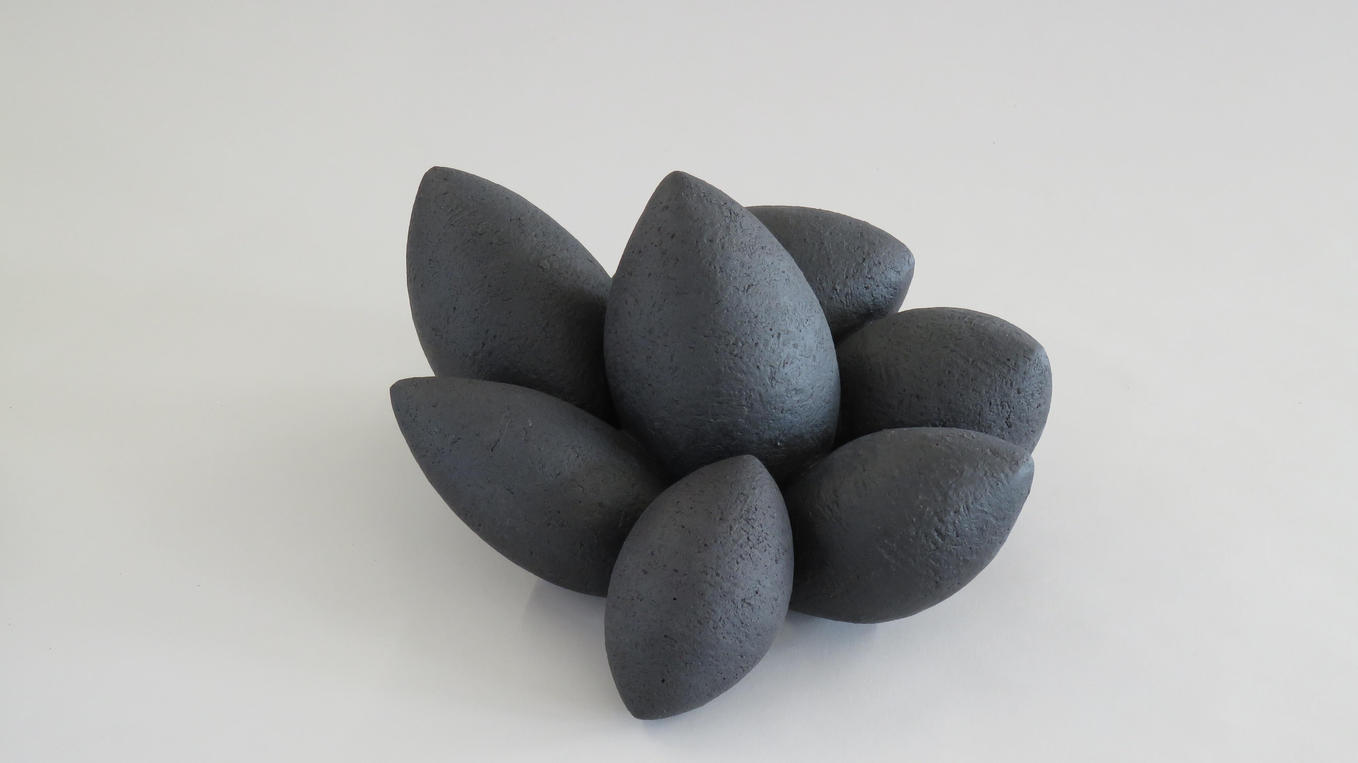 Hand-Crafted Handbuilt Ceramic Sculpture, Pod Composite 'Black Coal' in Matte Black  For Sale